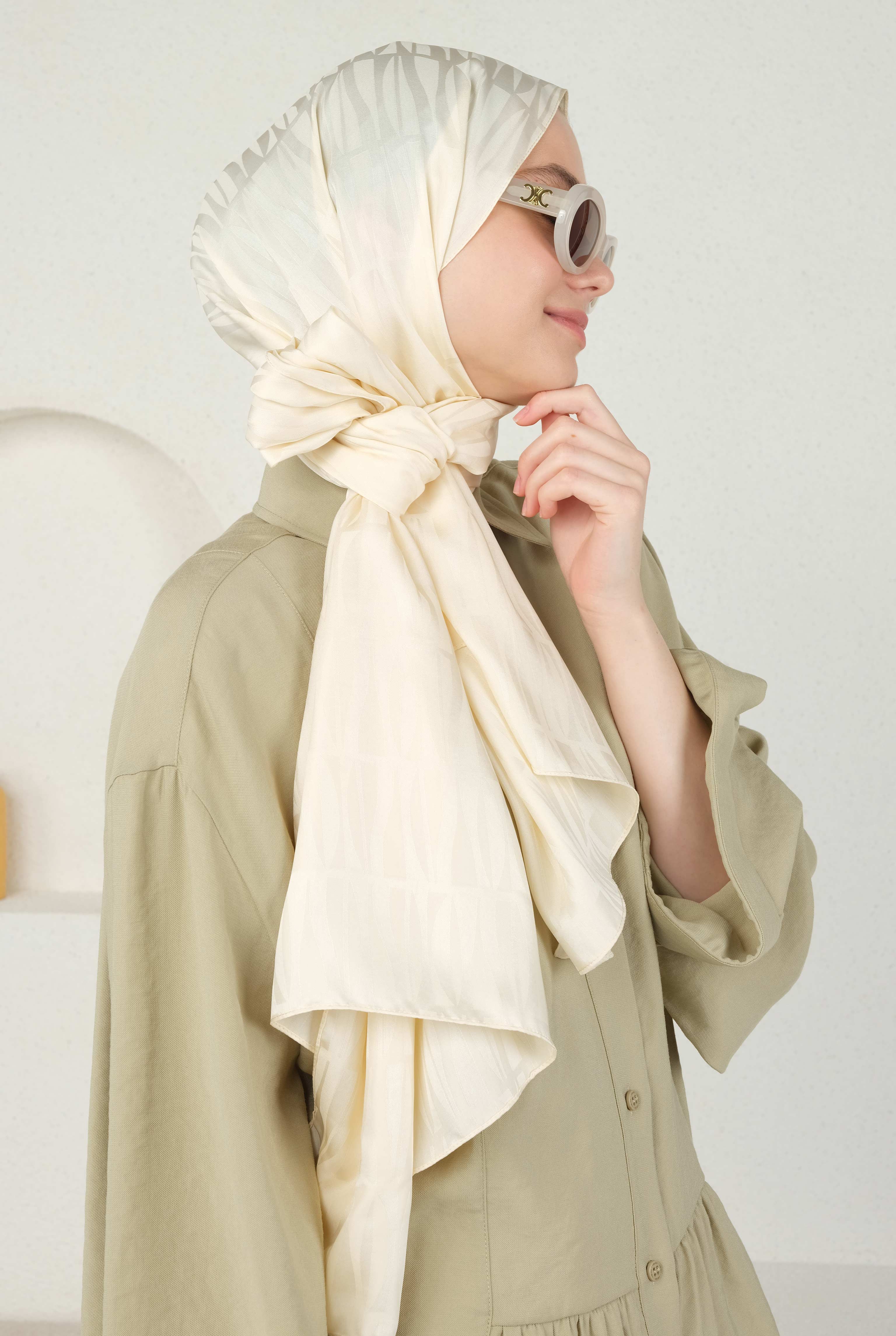 Jou Patterned Jacquard Shawl Cream - 3