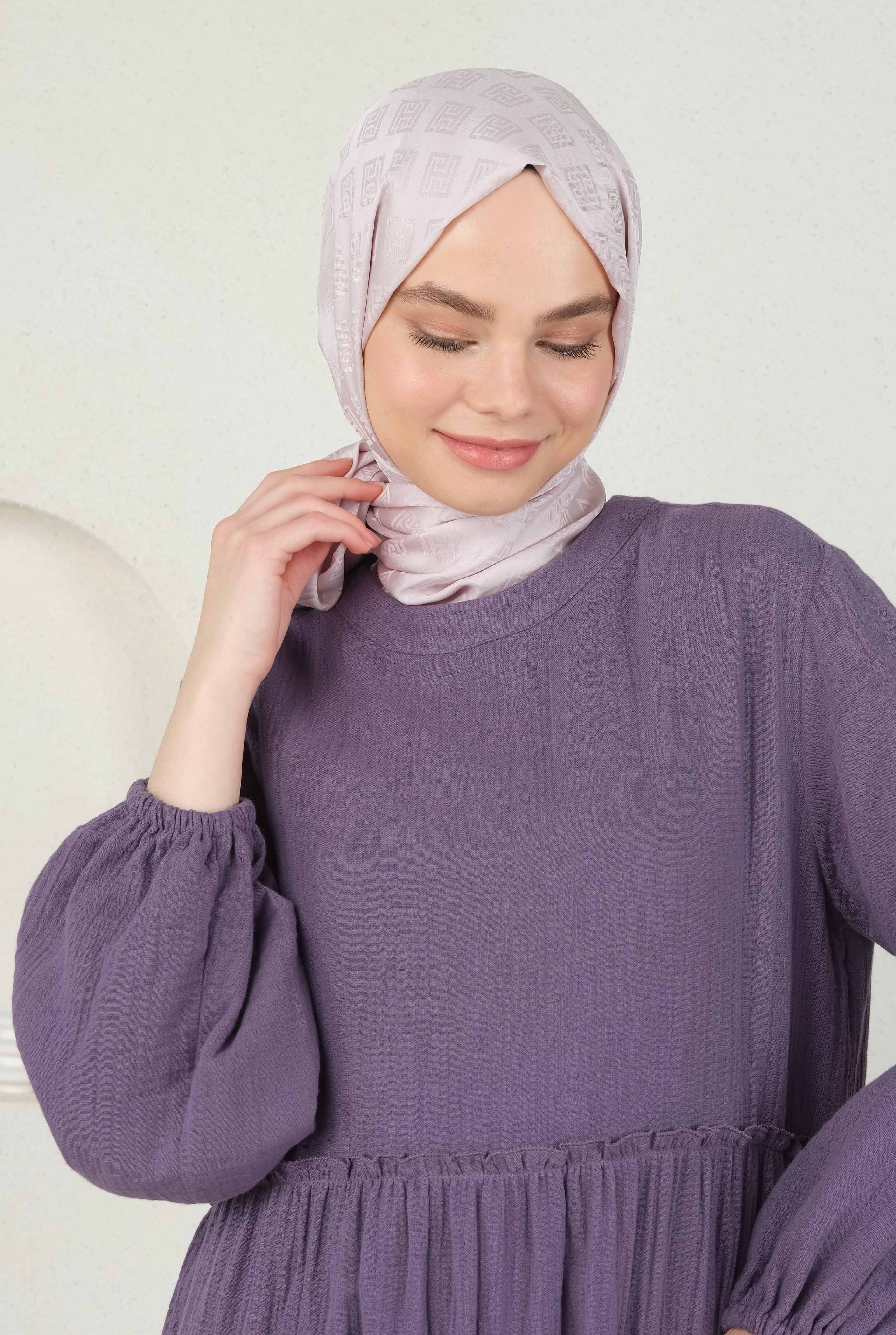 Logo Patterned Jacquard Shawl Soft Violet - HE-QA