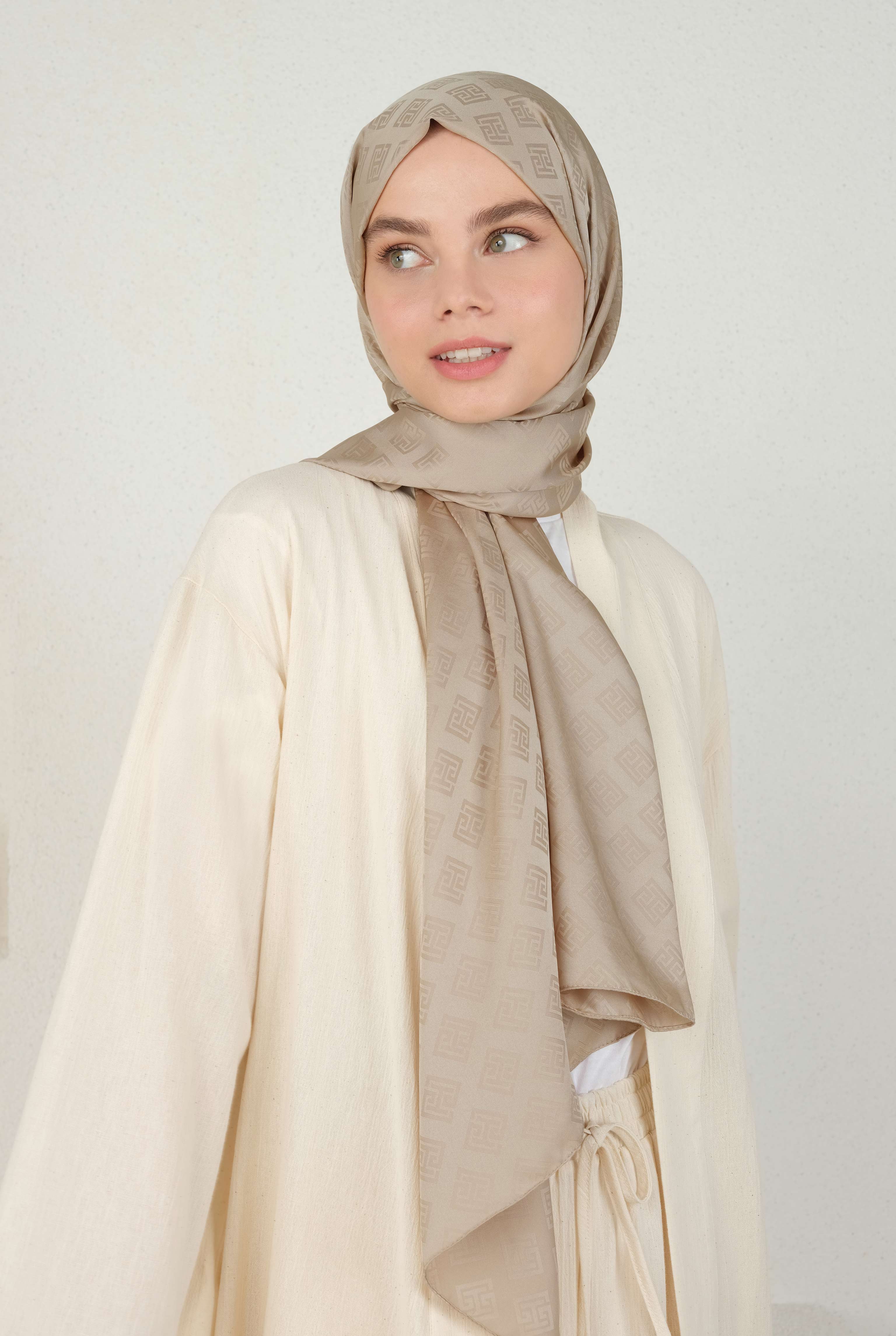 Logo Patterned Jacquard Shawl Mink - 2