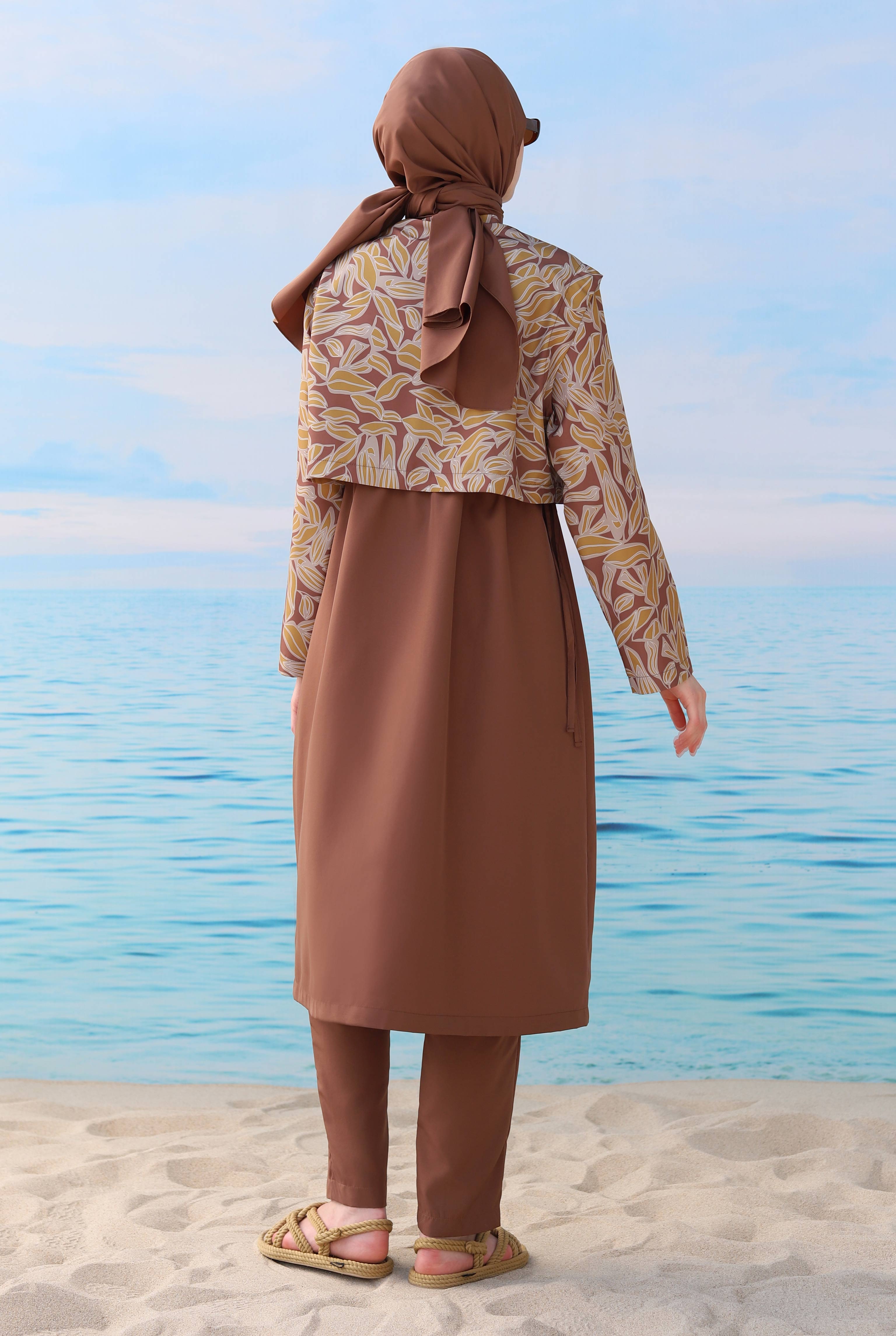 Patterned Swimsuit Brown - 4