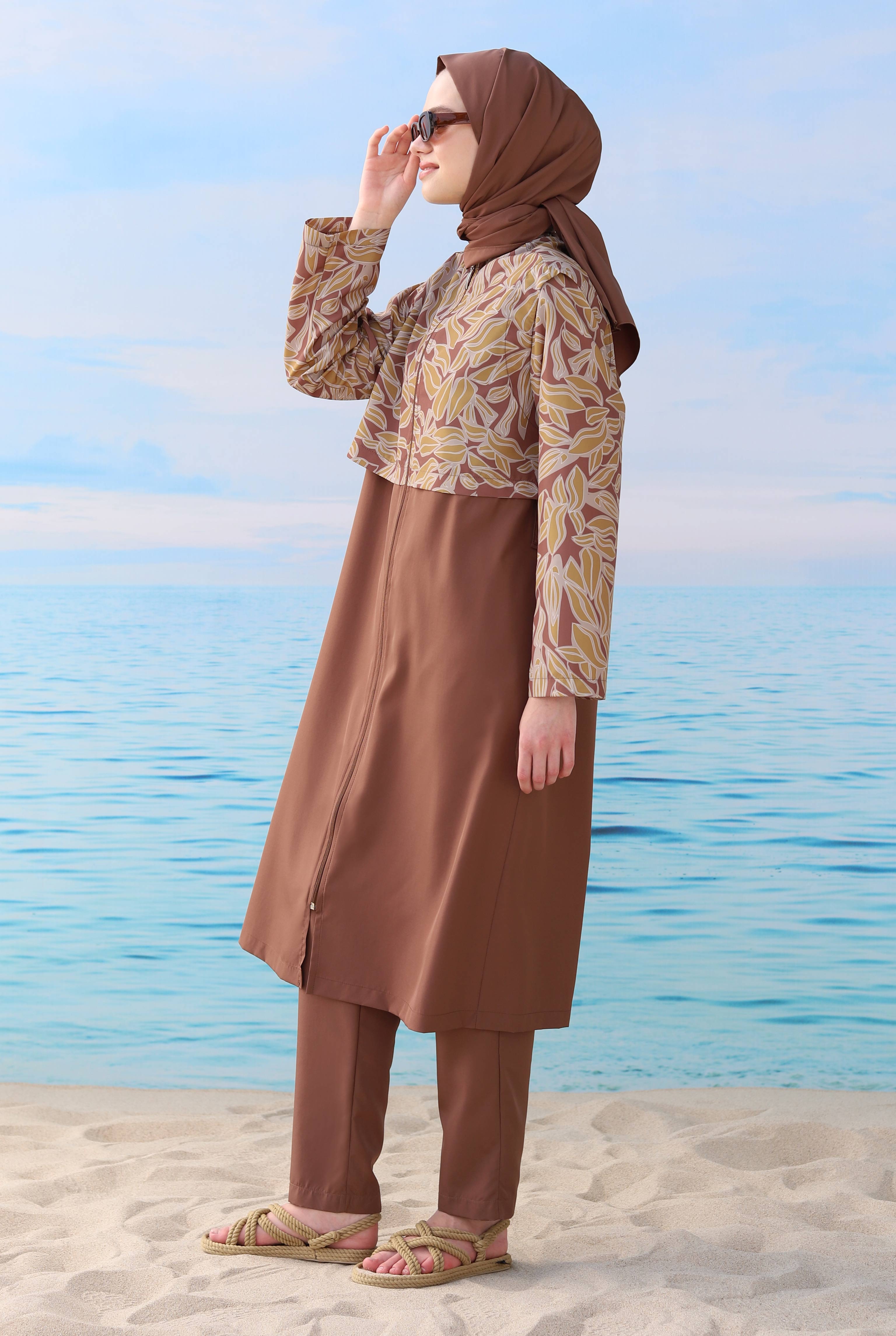 Patterned Swimsuit Brown - 5