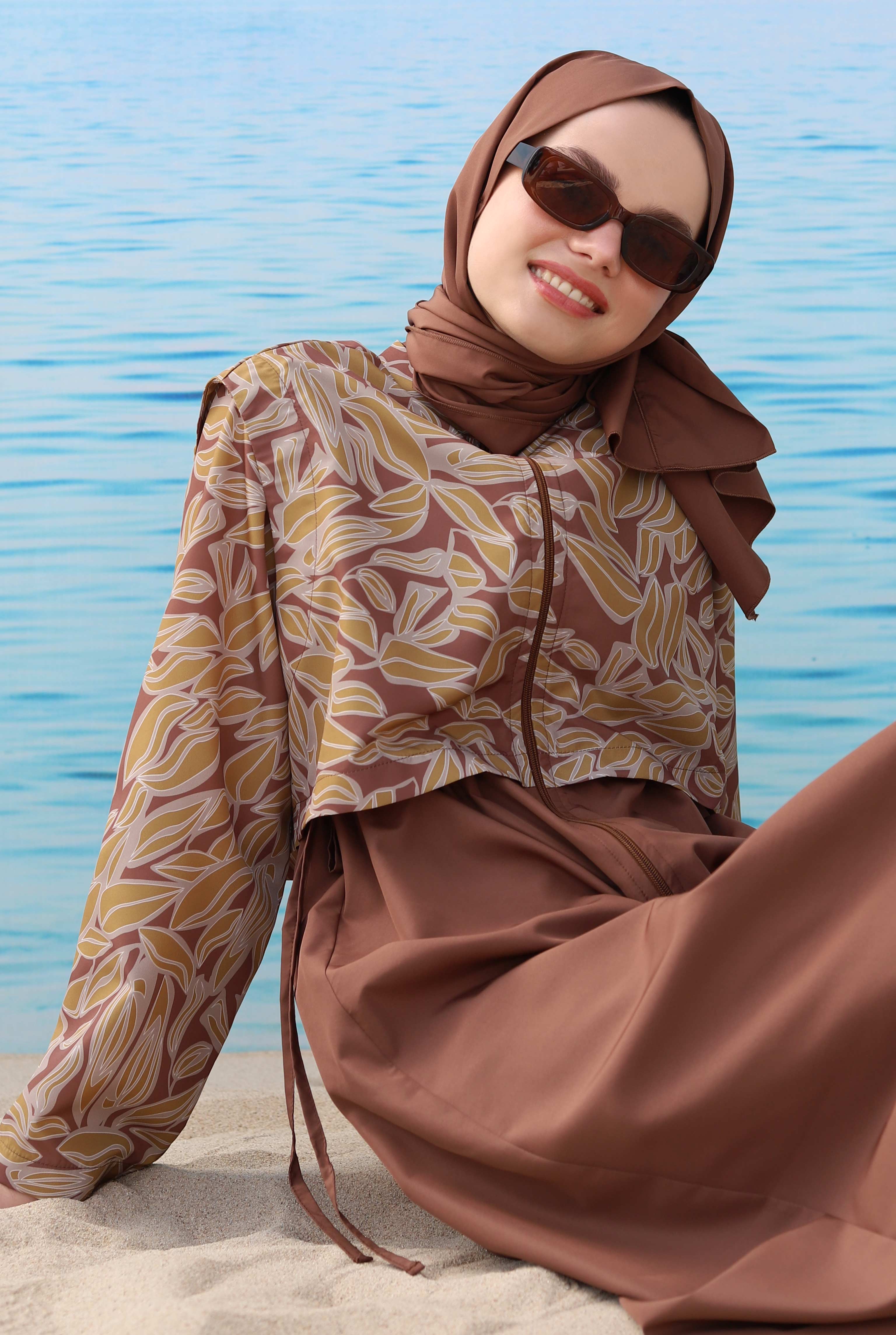 Patterned Swimsuit Brown - HE-QA