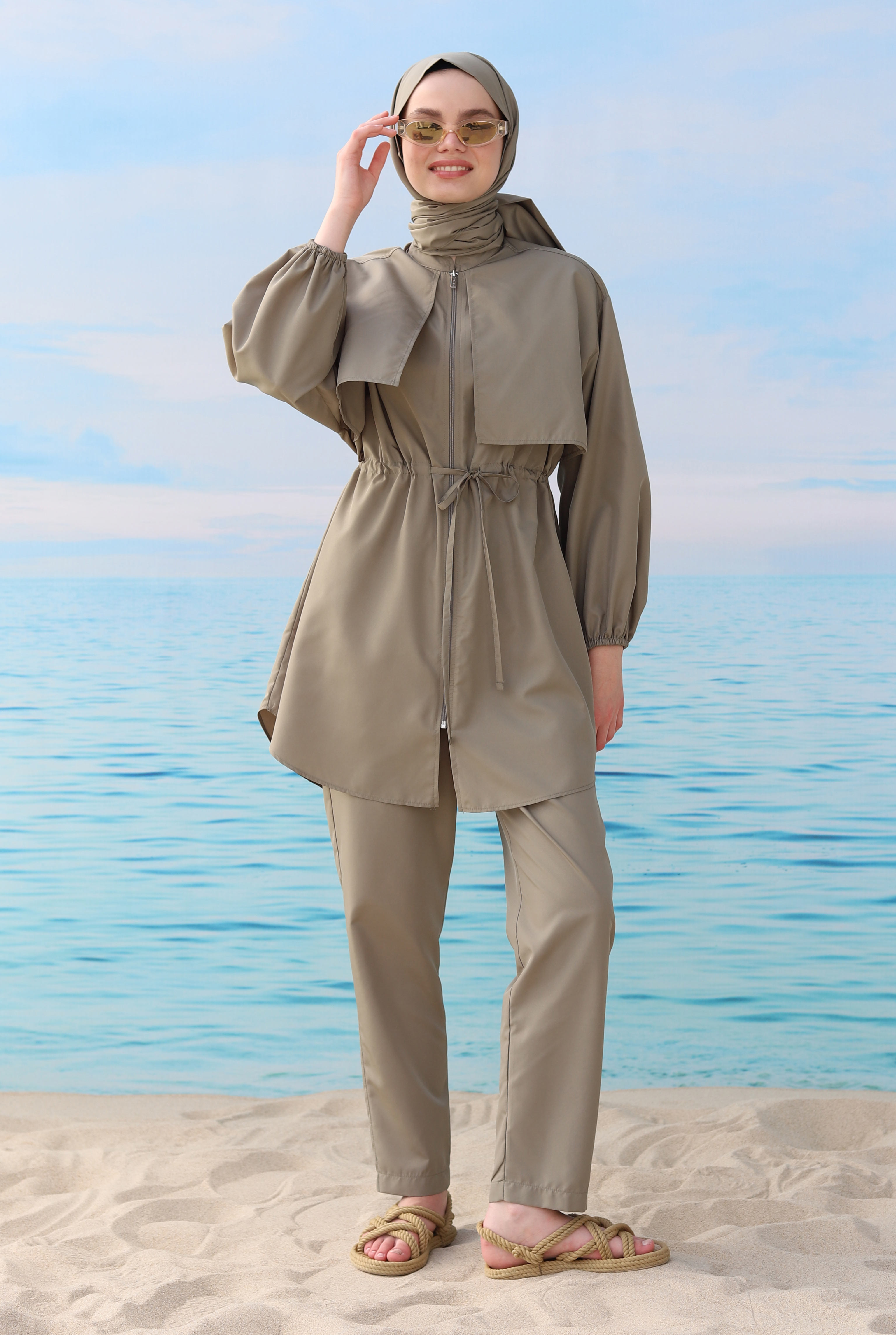 Swimsuit With Apron Light Khaki - 4