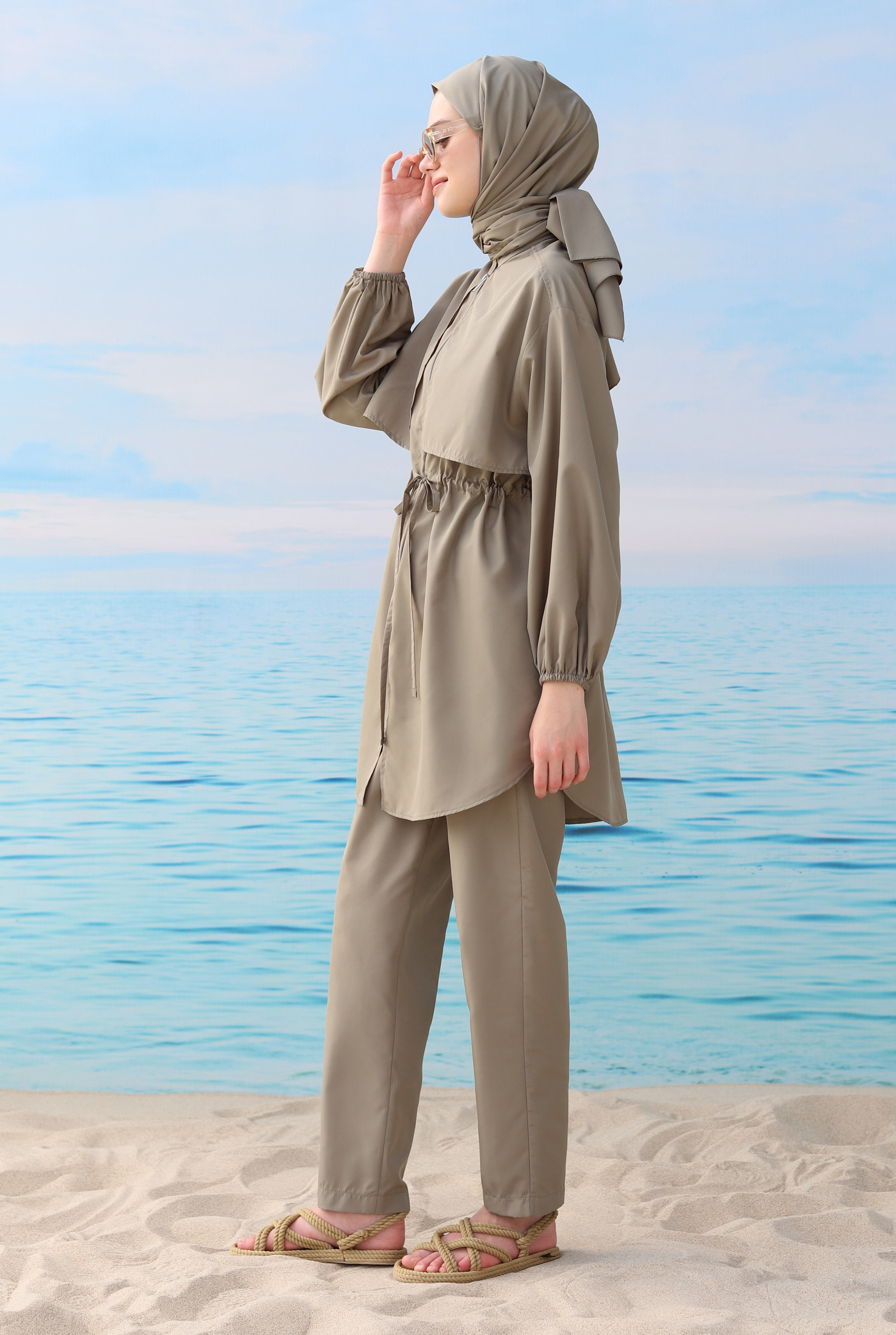 Swimsuit With Apron Light Khaki - 5