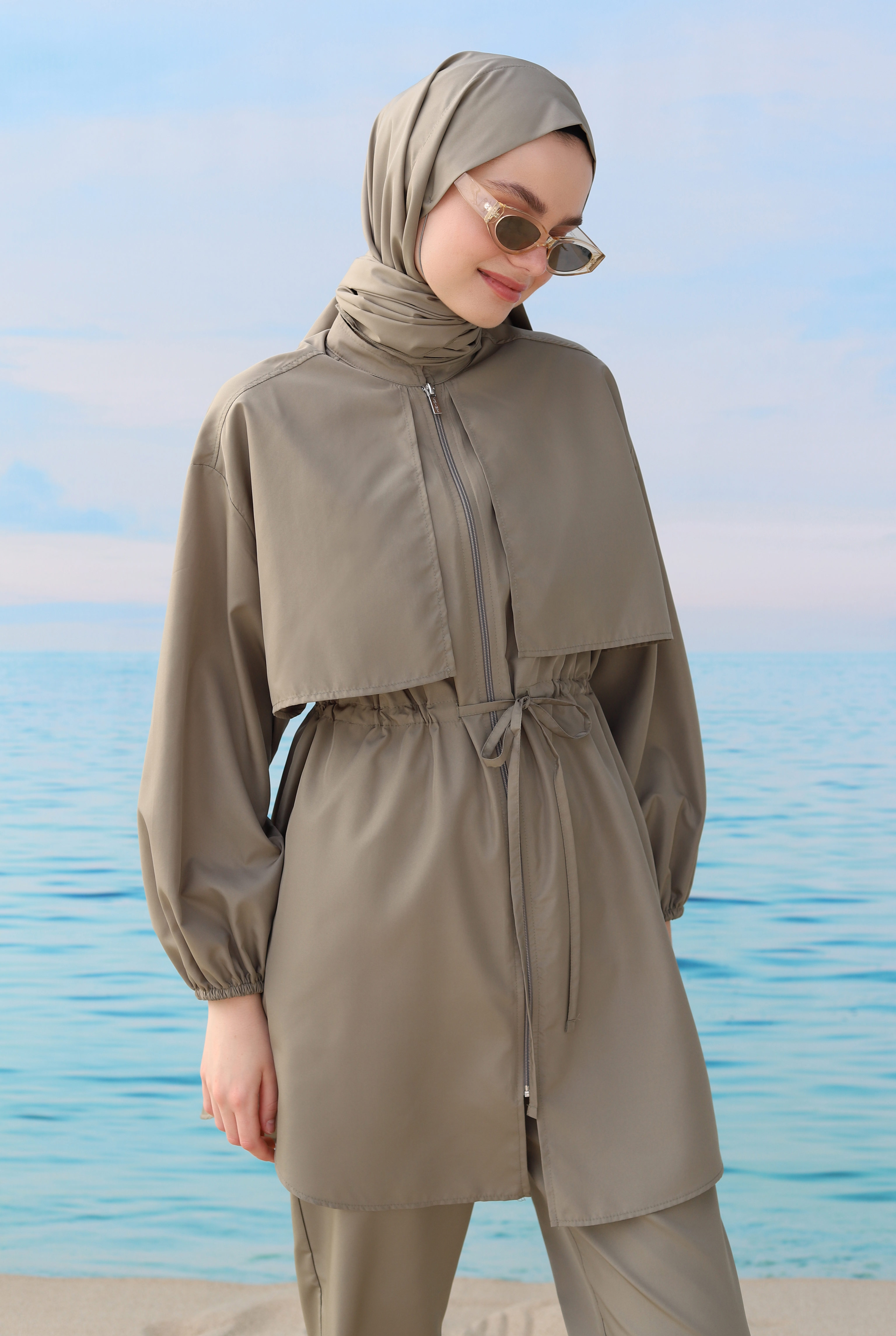 Swimsuit With Apron Light Khaki - 3