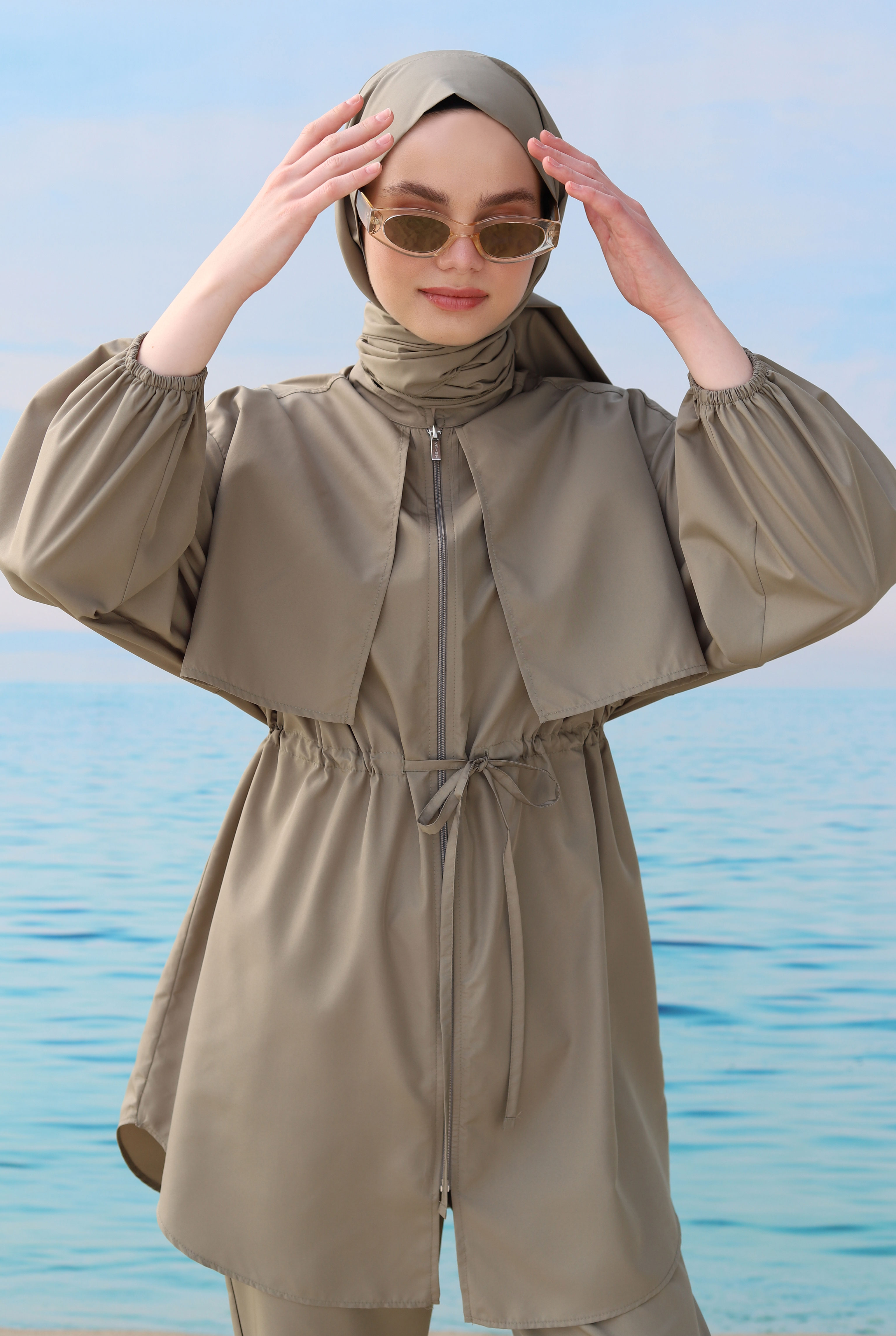 Swimsuit With Apron Light Khaki - 2