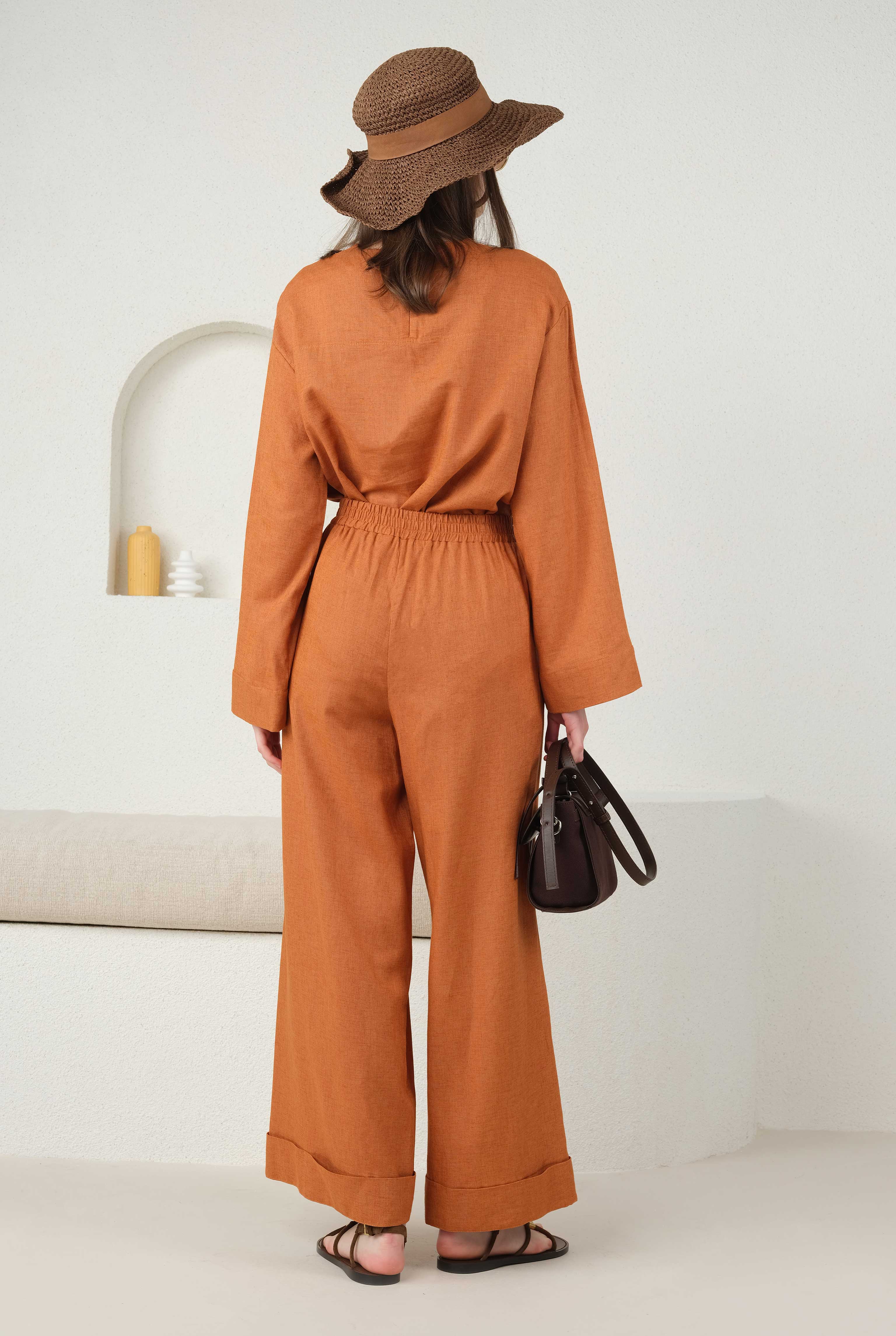 Keten Bol Paça Pantolon Papaya - 4