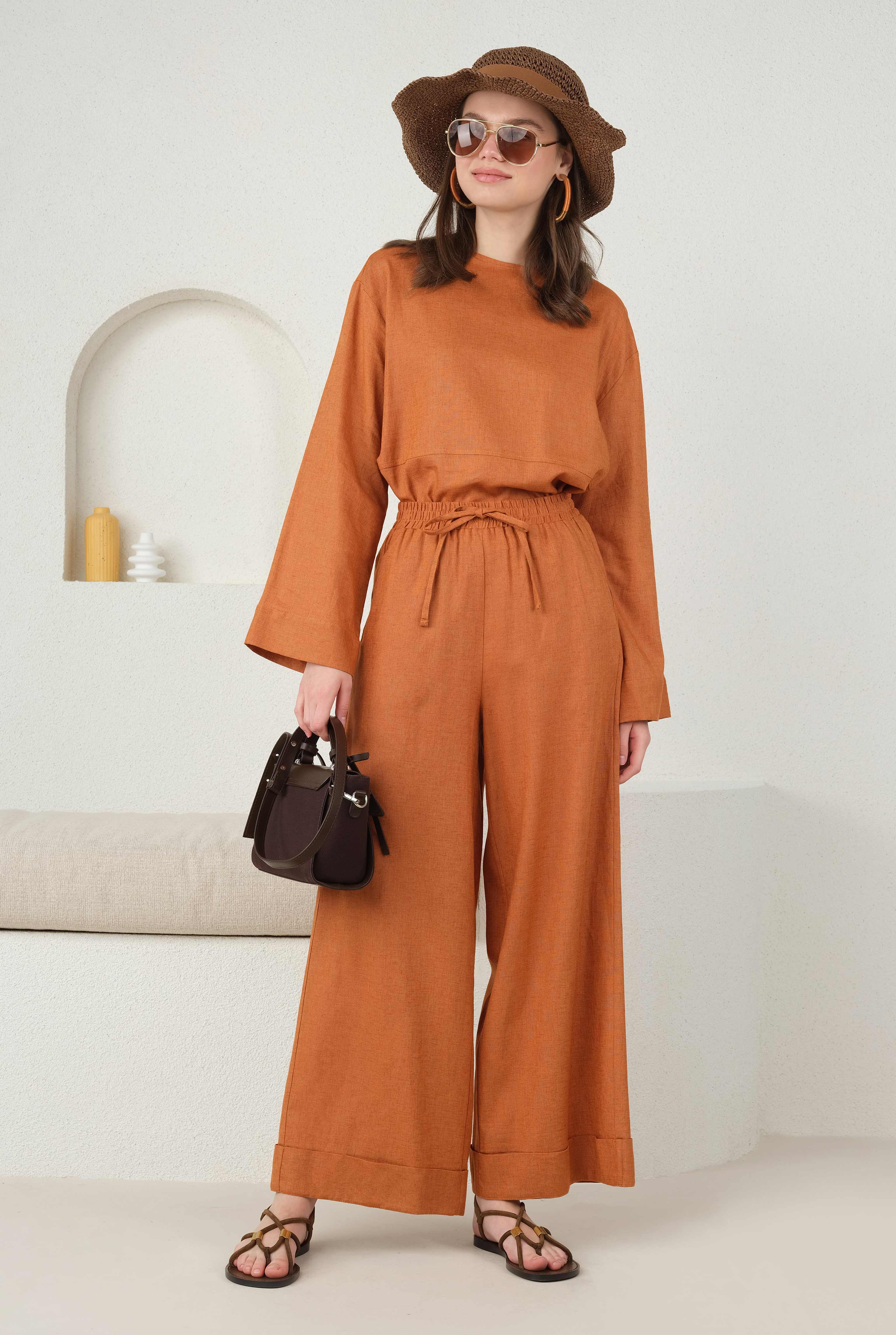 Keten Bol Paça Pantolon Papaya - 5