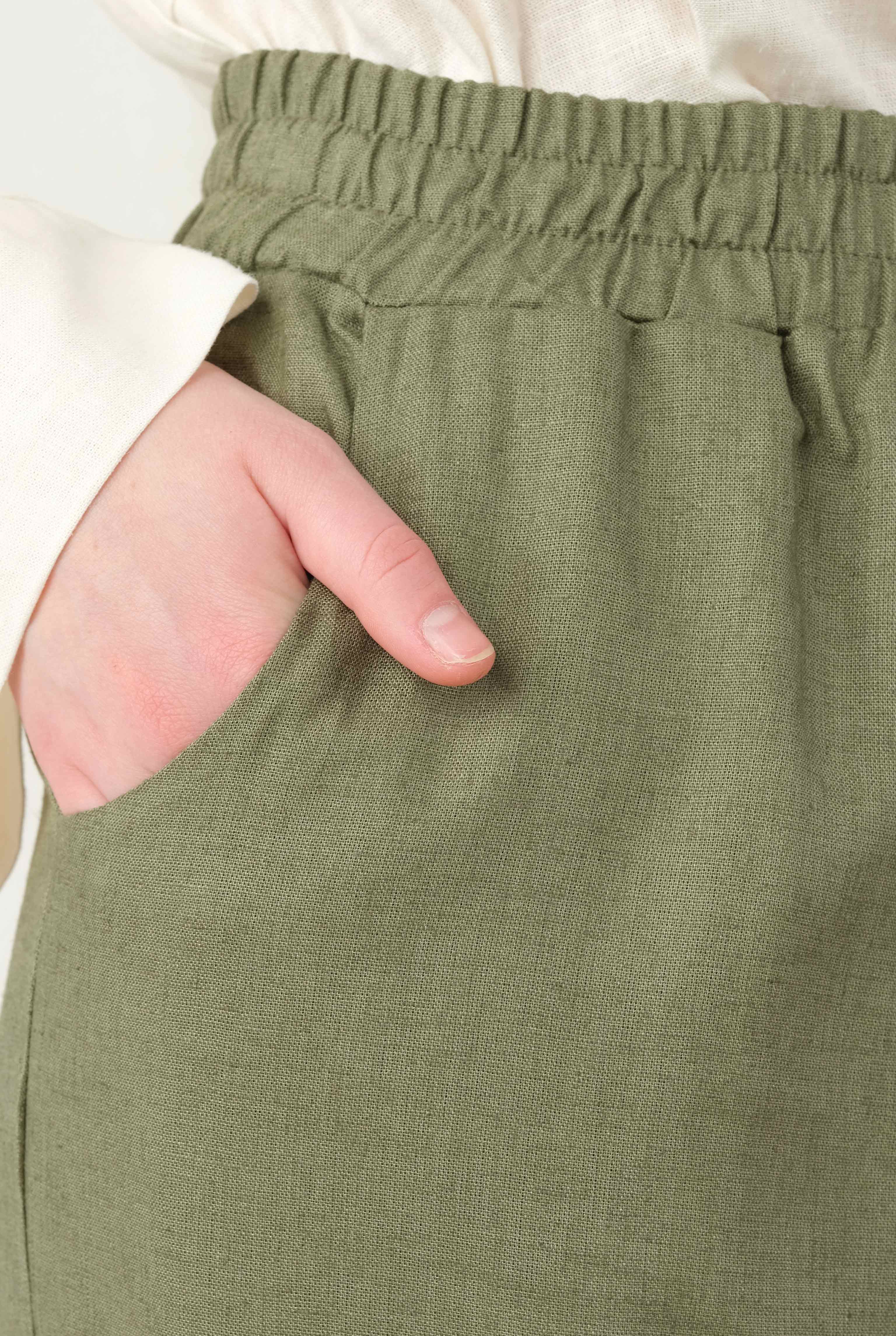 Linen Carrot Fit Trousers Reseda Green - 2