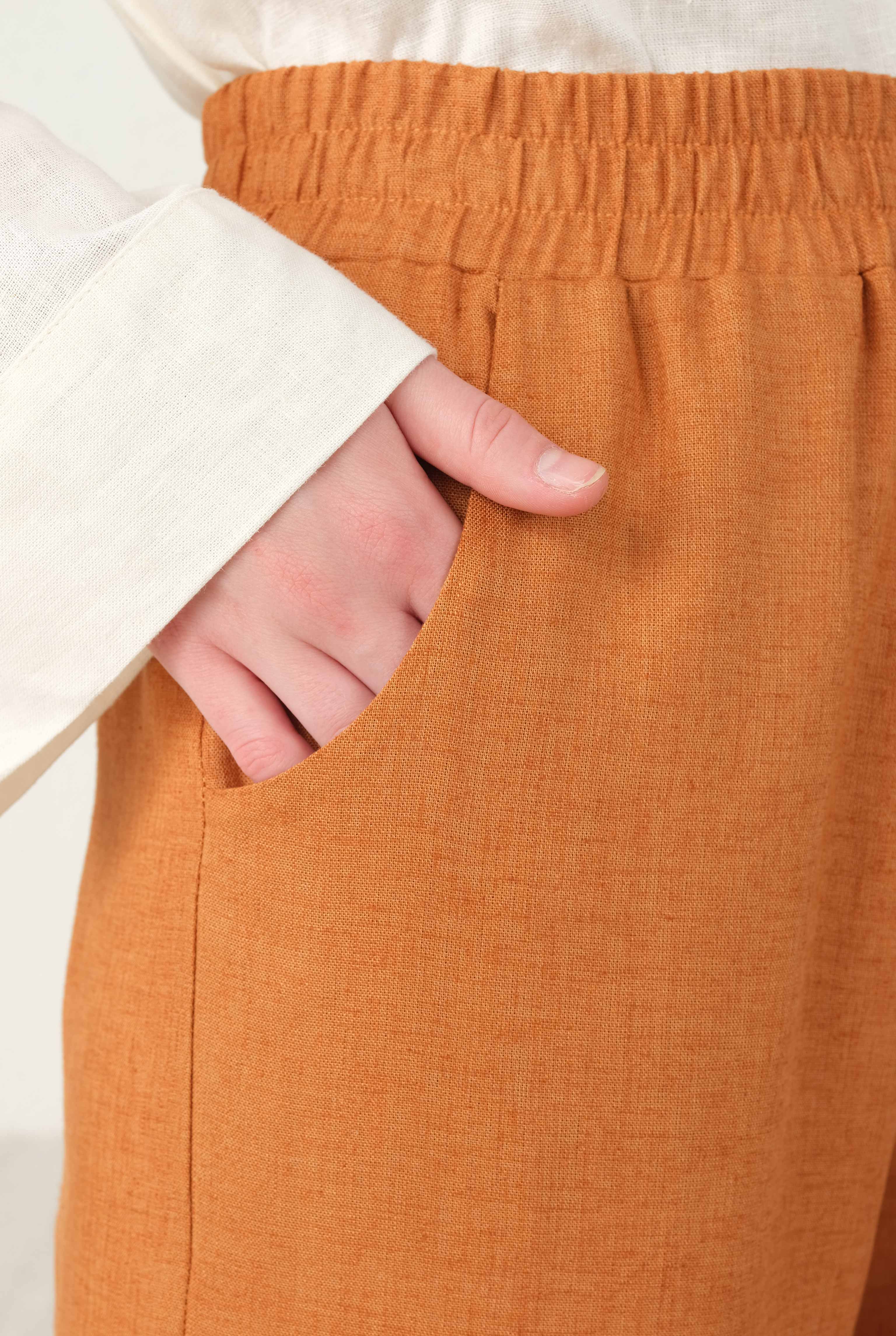 Linen Carrot Fit Trousers Papaya - 2