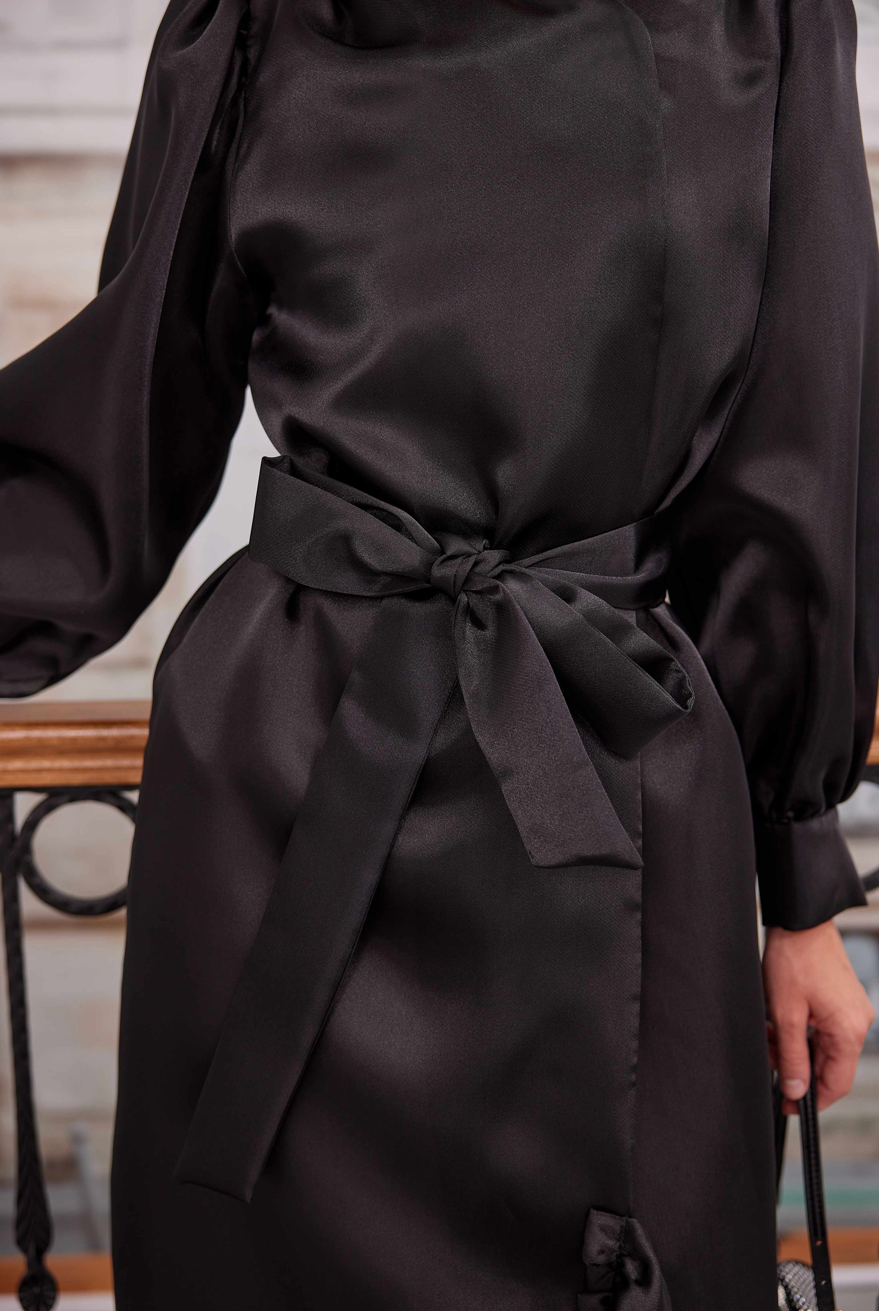Ruffled Taffeta Dress Black - 8