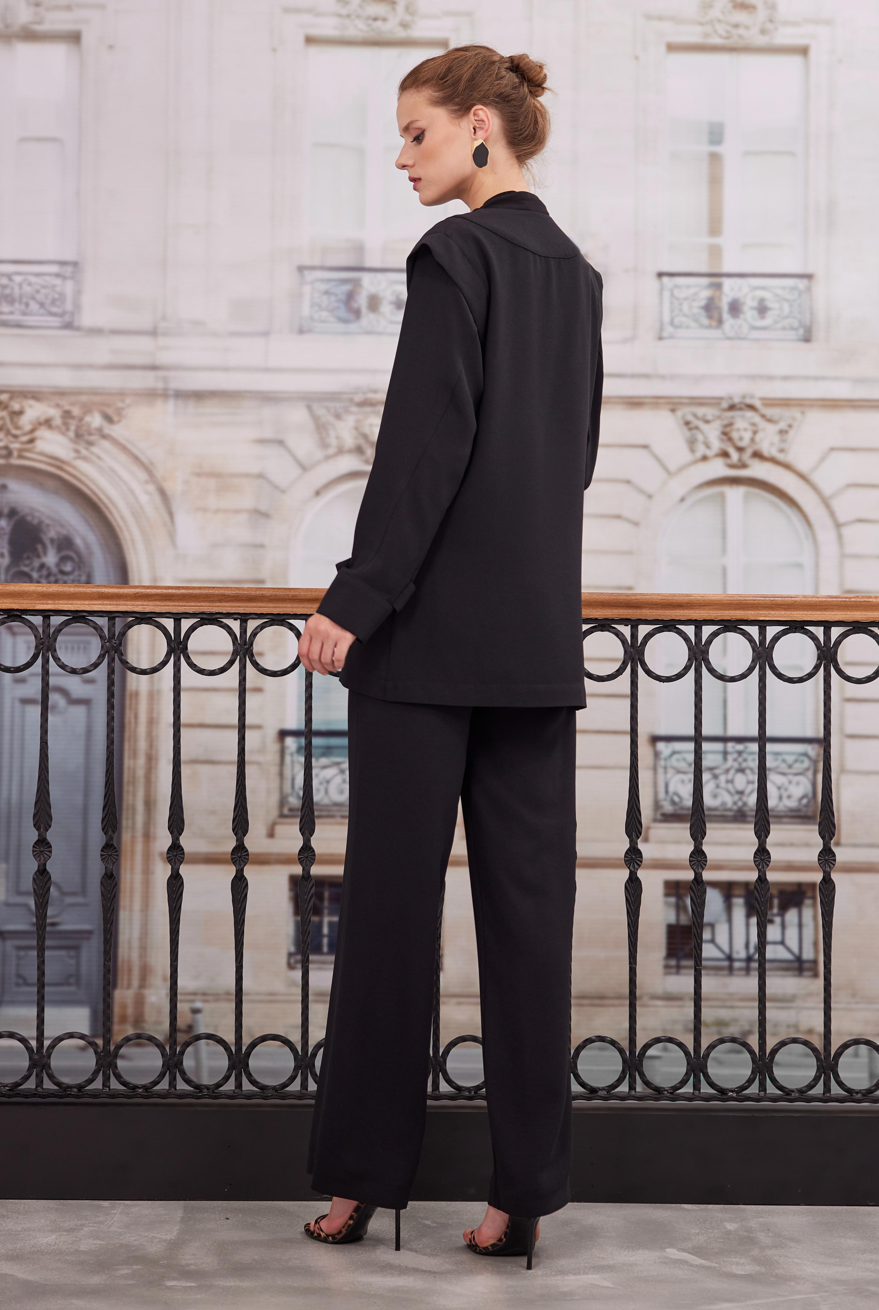Double Breasted Blazer Jacket Trousers Set Black - 4
