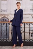 Double Breasted Blazer Jacket Trousers Set Navy Blue 