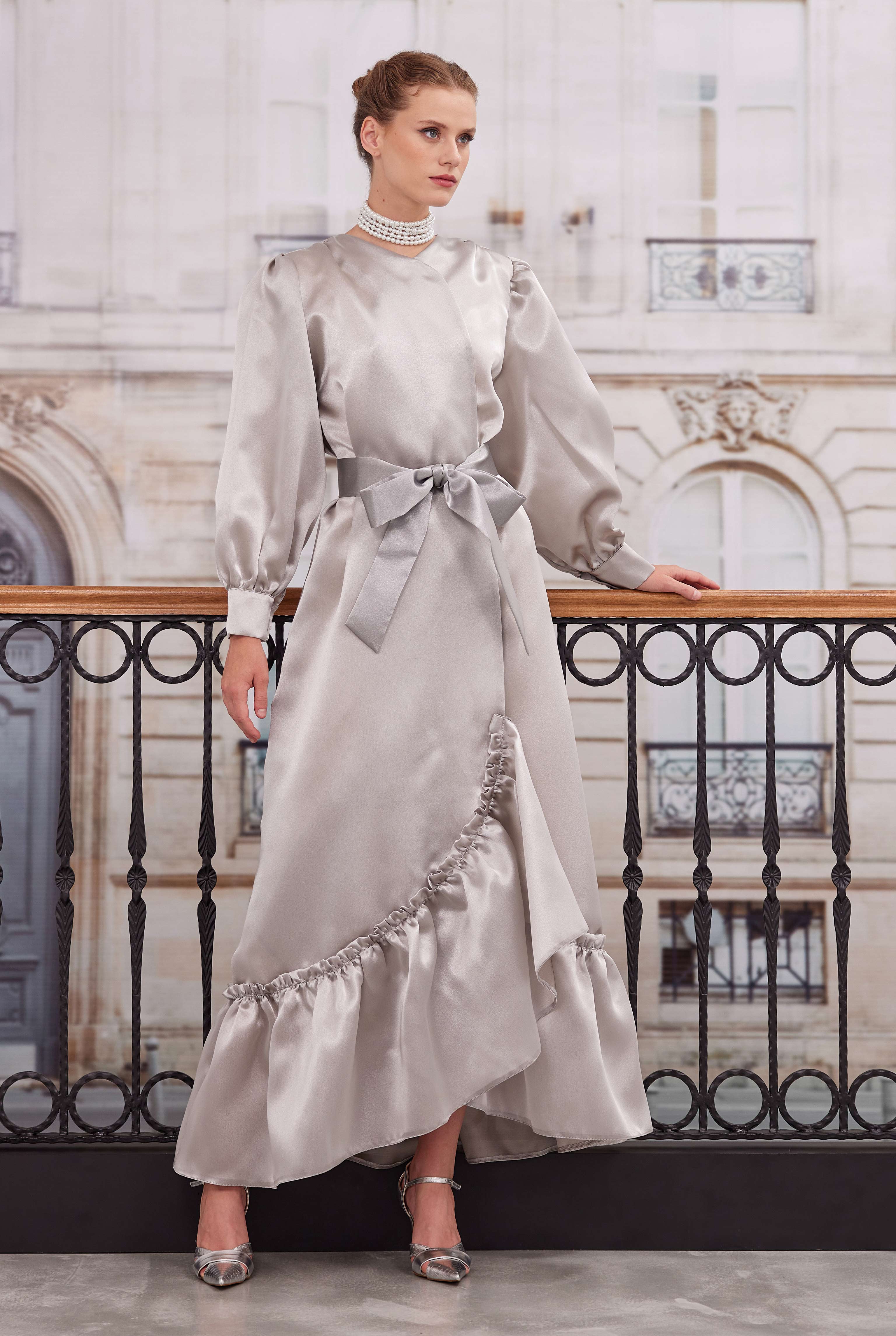 Ruffled Taffeta Dress Dark Stone - 3