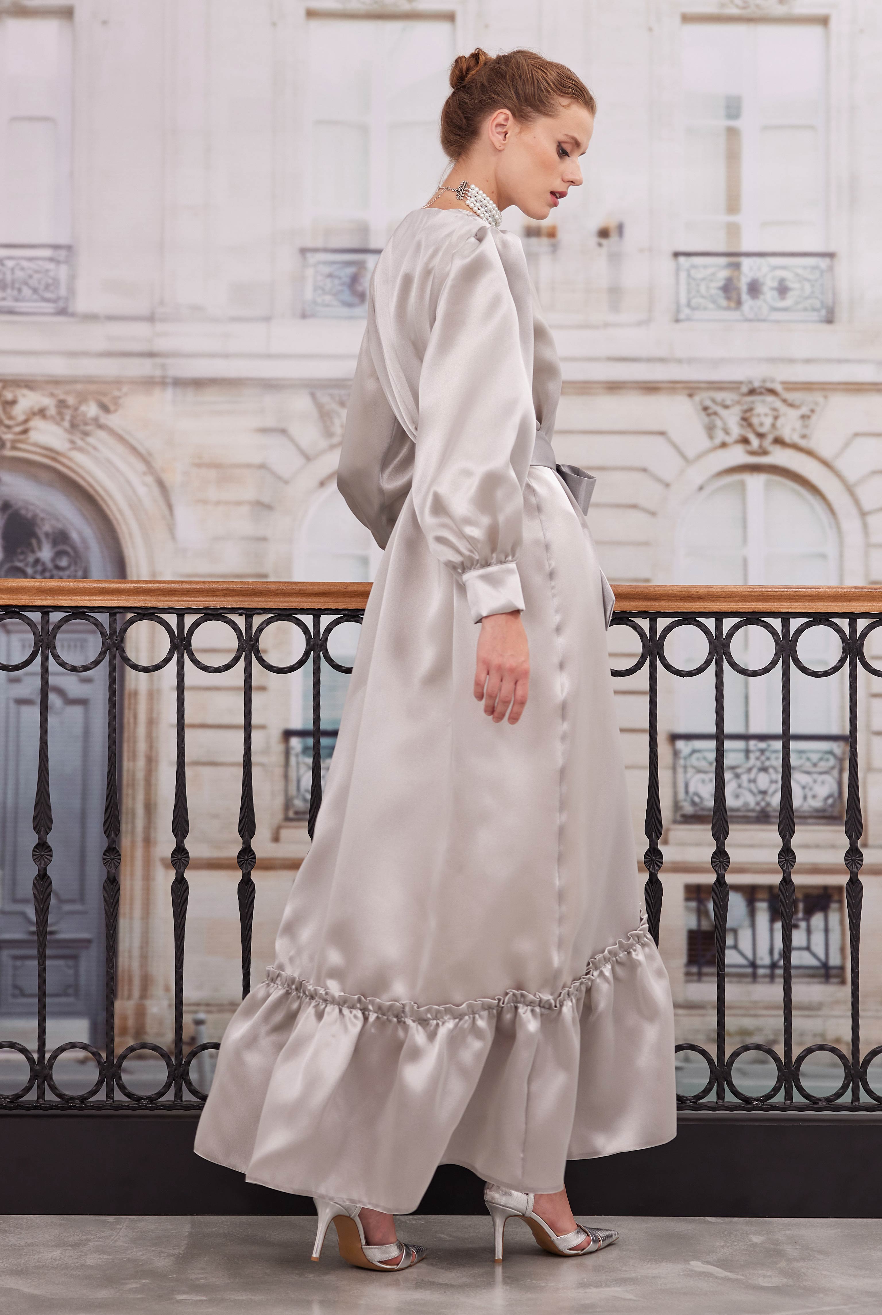 Ruffled Taffeta Dress Dark Stone - 4