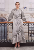 Ruffled Taffeta Dress Light Gray 