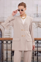 Double Breasted Blazer Jacket Trousers Set Beige 