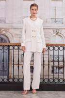 Double Breasted Blazer Jacket Trousers Set White Down 