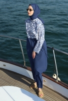 Patterned Swimsuit Navy Blue 