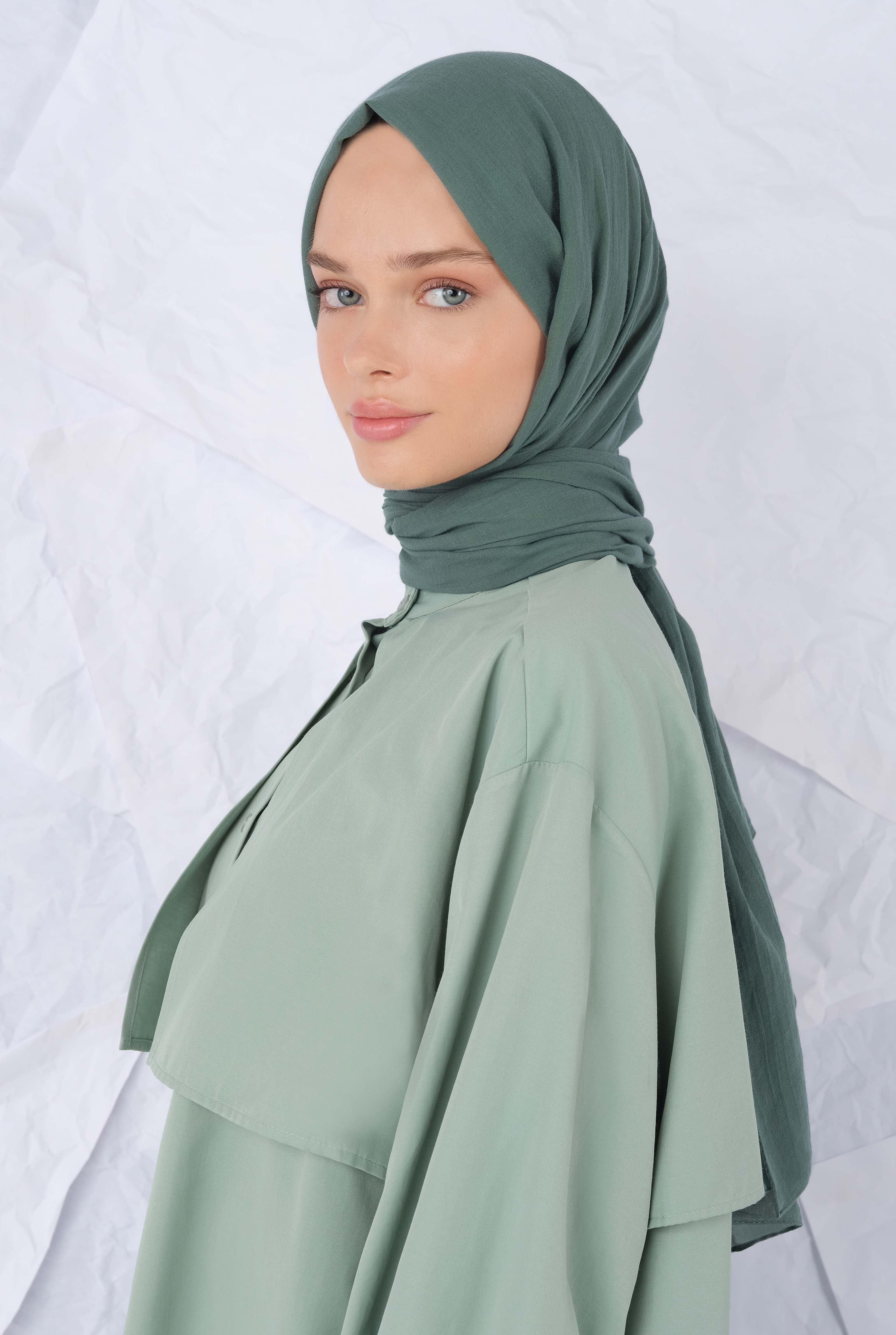 Cotton Shawl Dark Grass Green - HE-QA