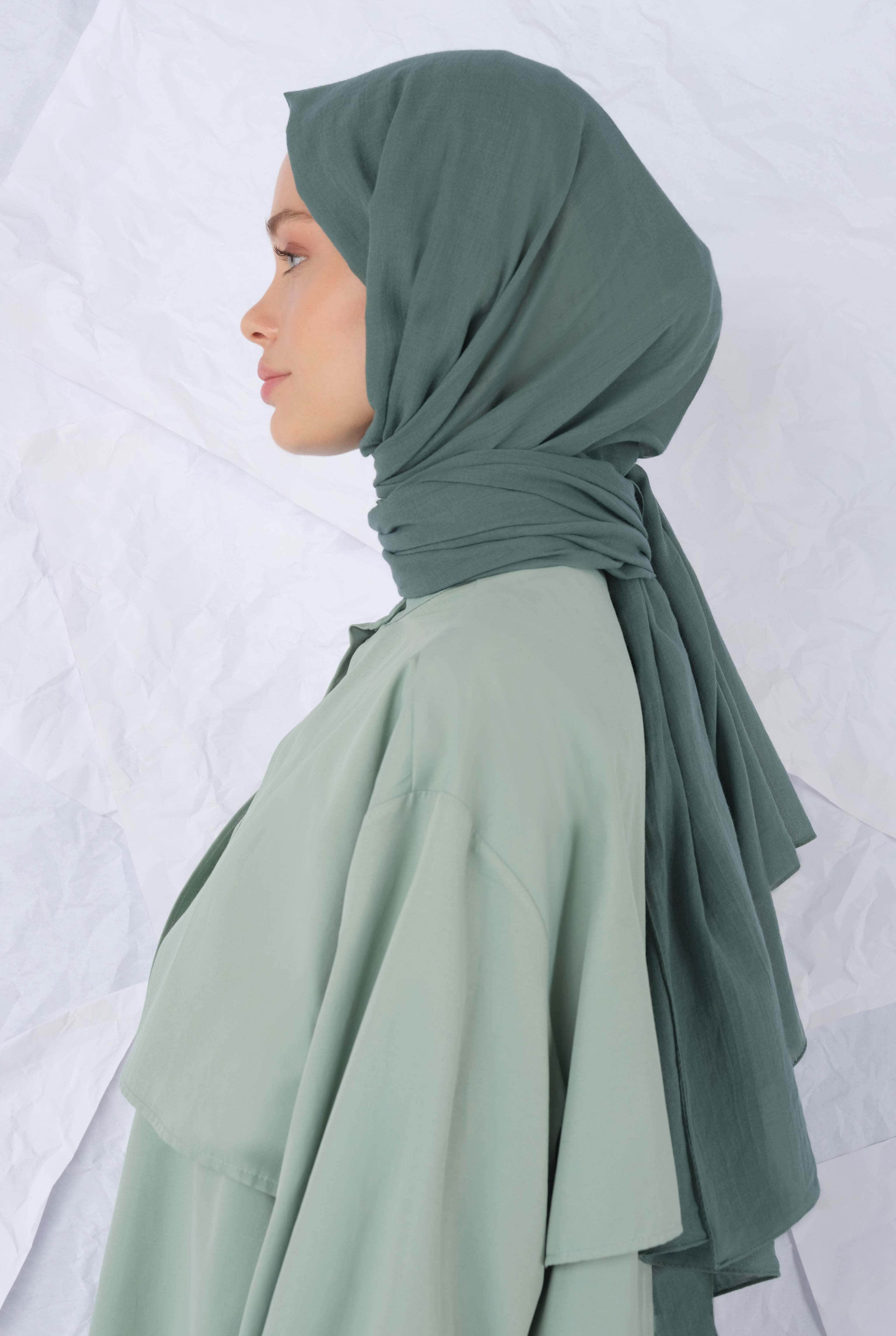 Cotton Shawl Dark Grass Green - 3