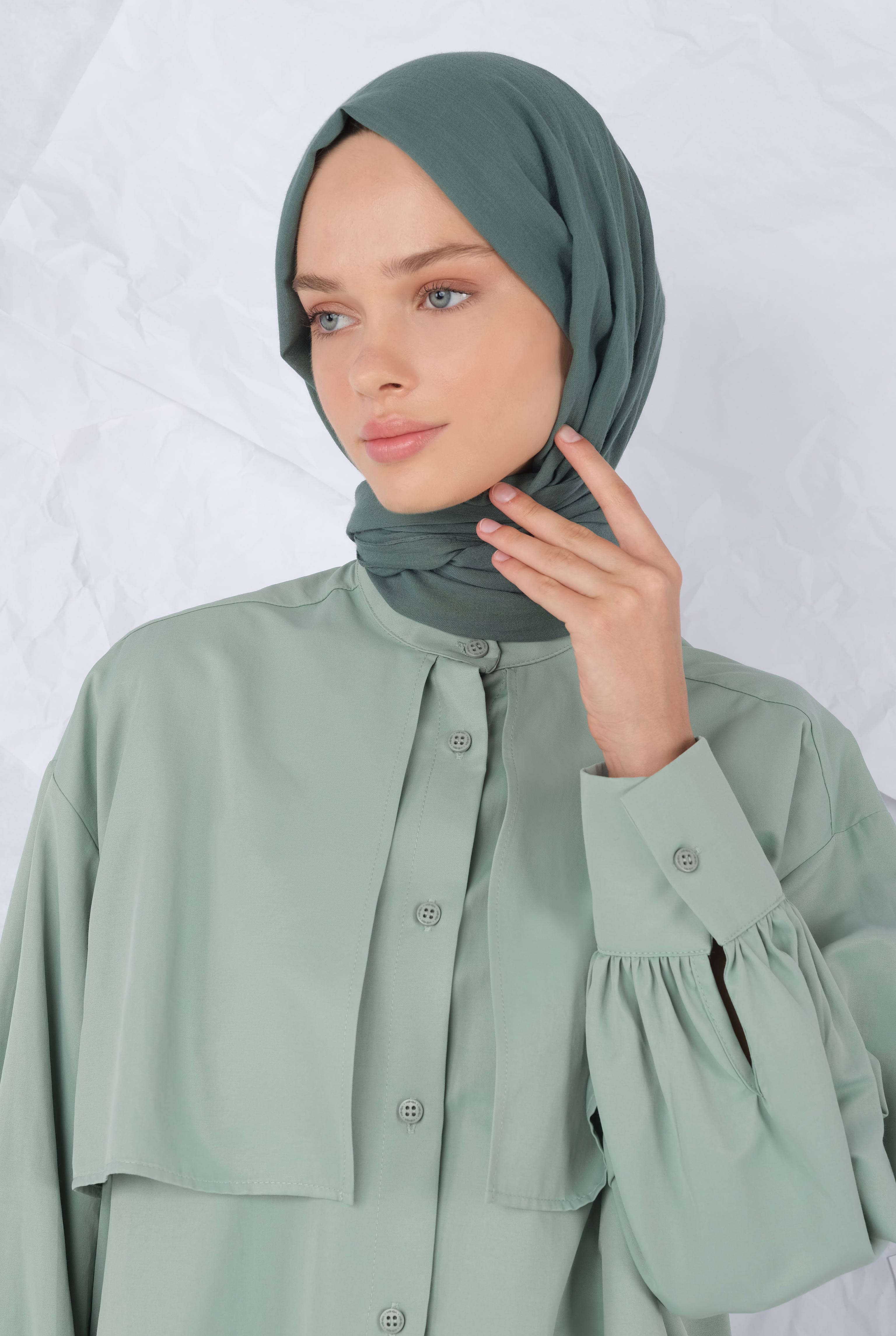 Cotton Shawl Dark Grass Green - 2