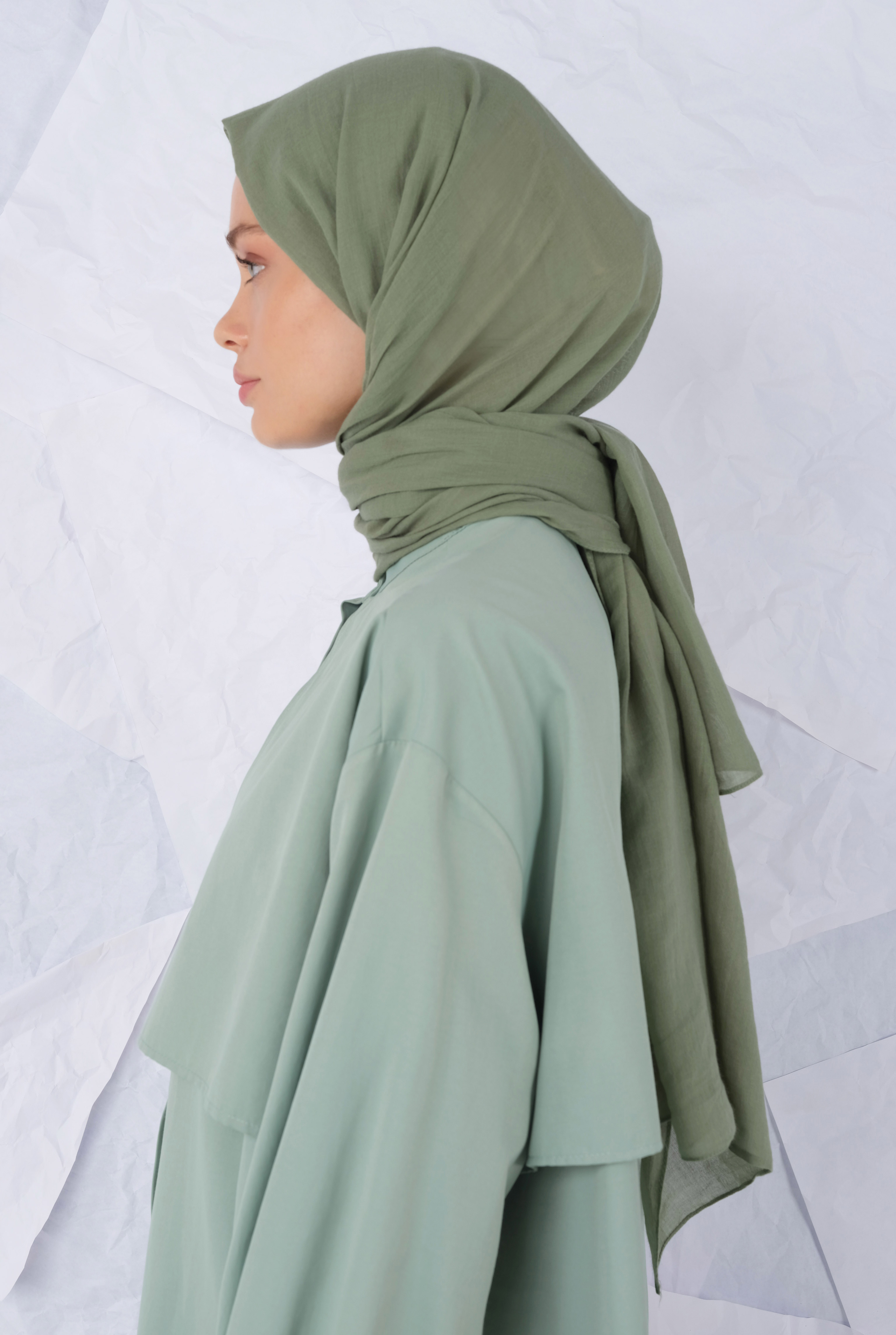 Cotton Shawl Dark Almond Green - 2