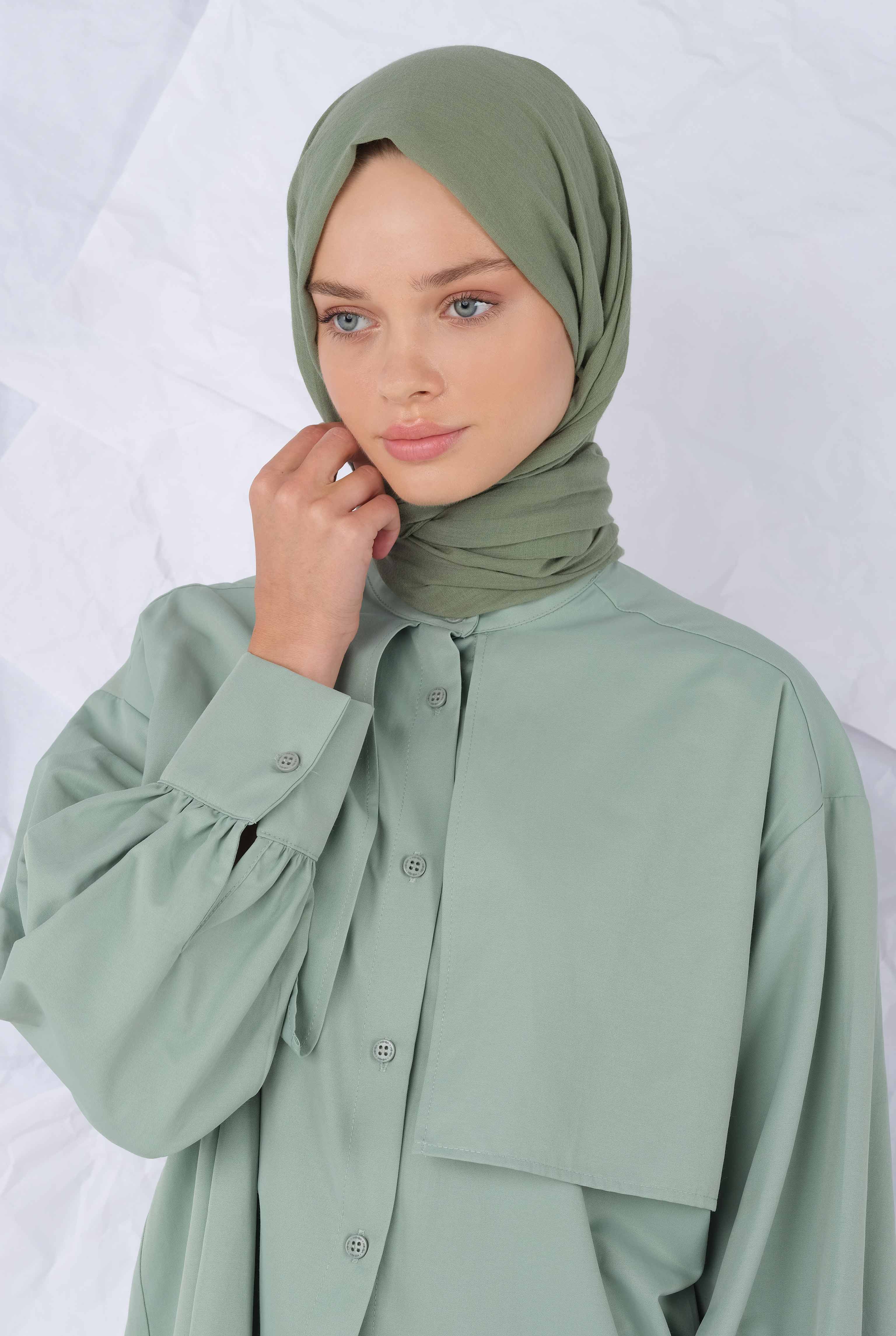 Cotton Shawl Dark Almond Green - HE-QA