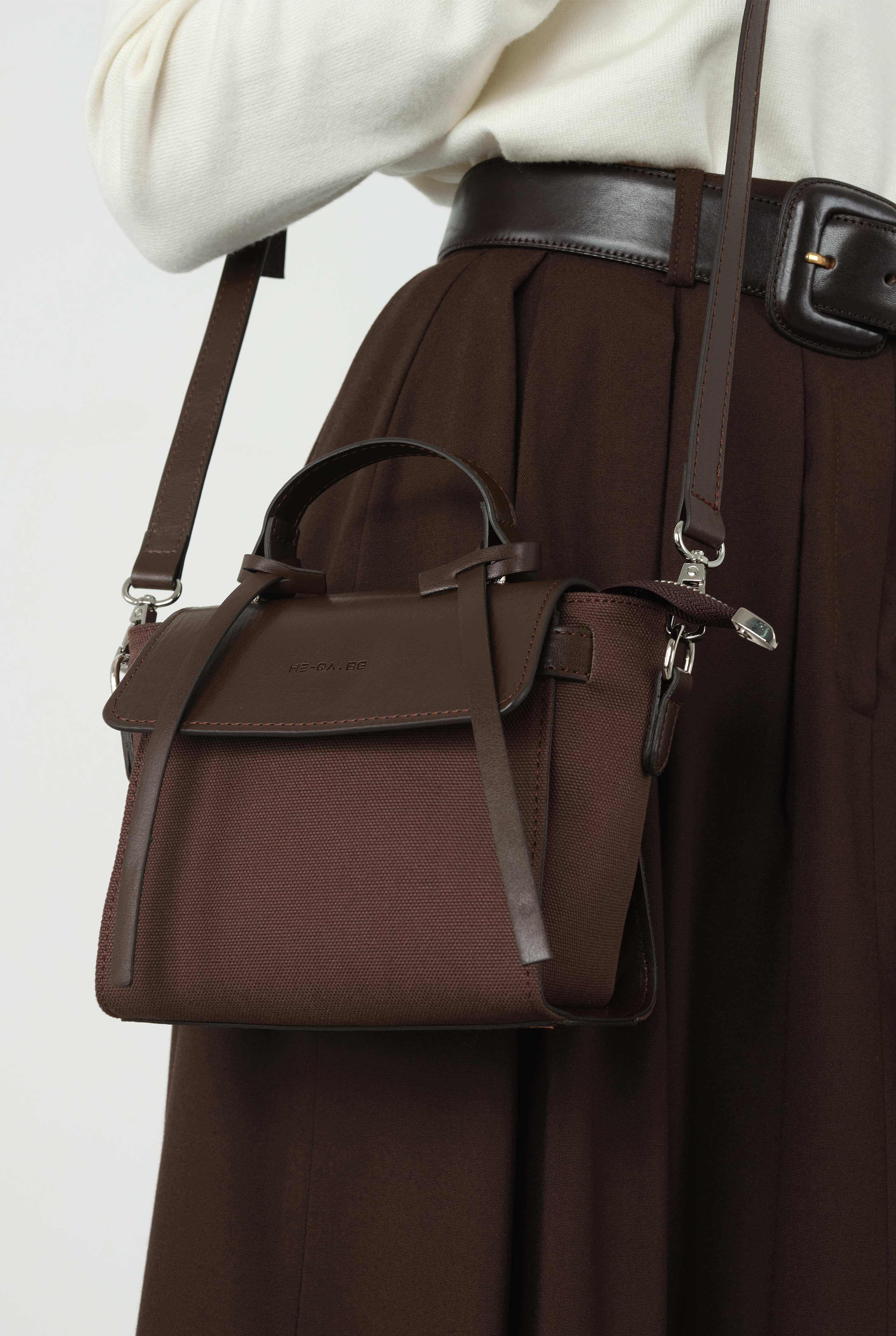 Leather Covered Canvas Bag Brown - 3
