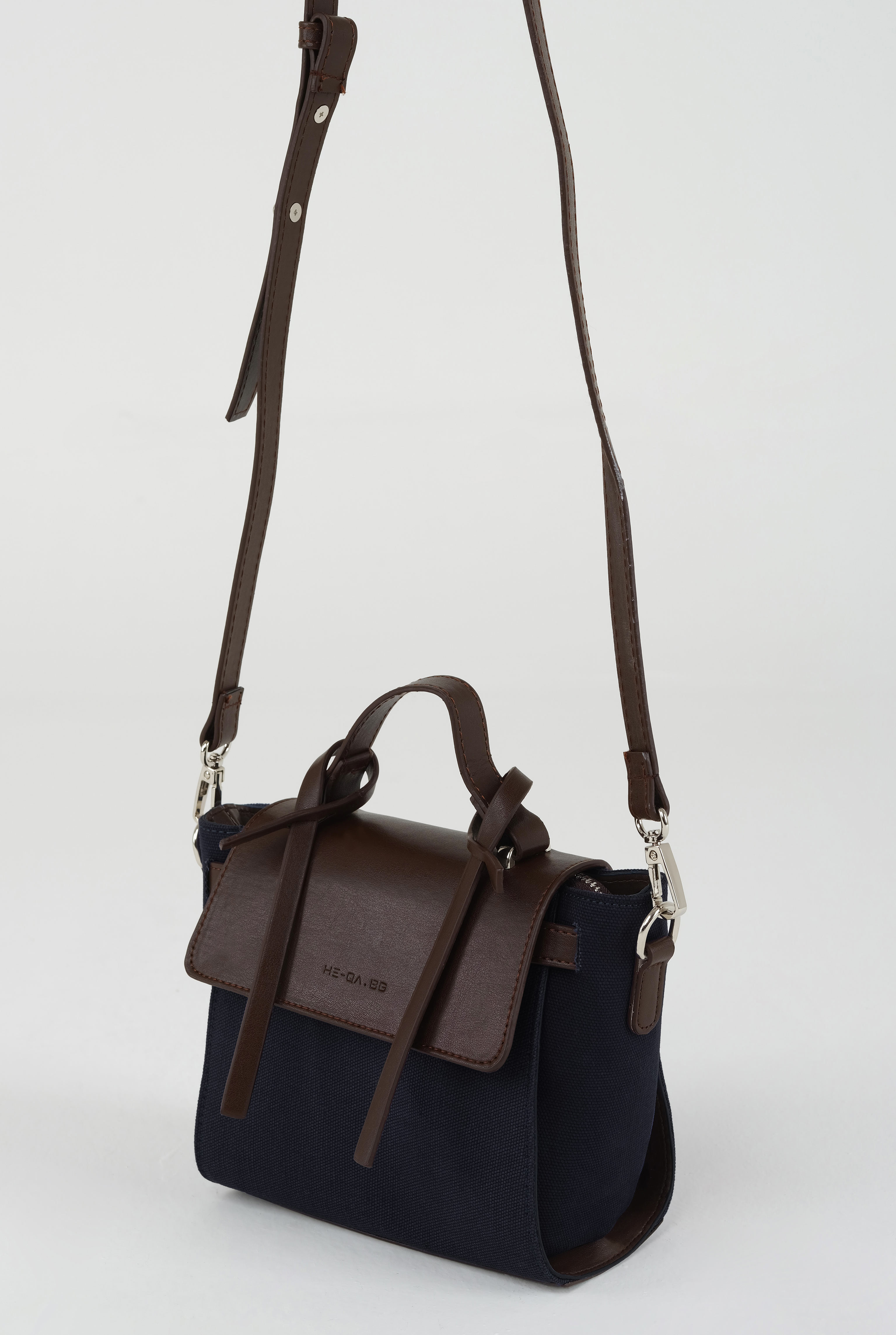 Leather Covered Canvas Bag Navy Blue - 10