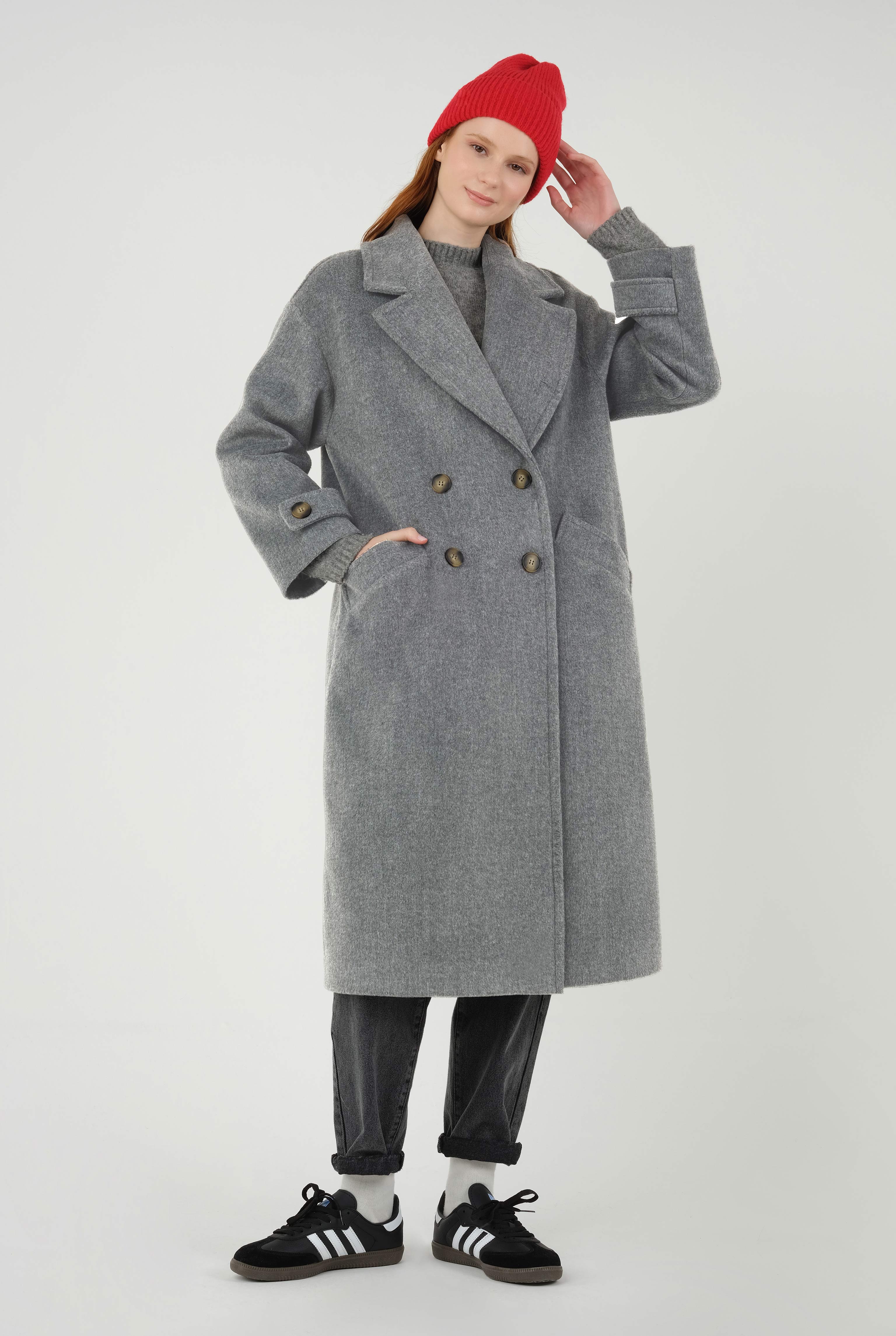 Epaulet Sleeved Coat Grey Marl - 6