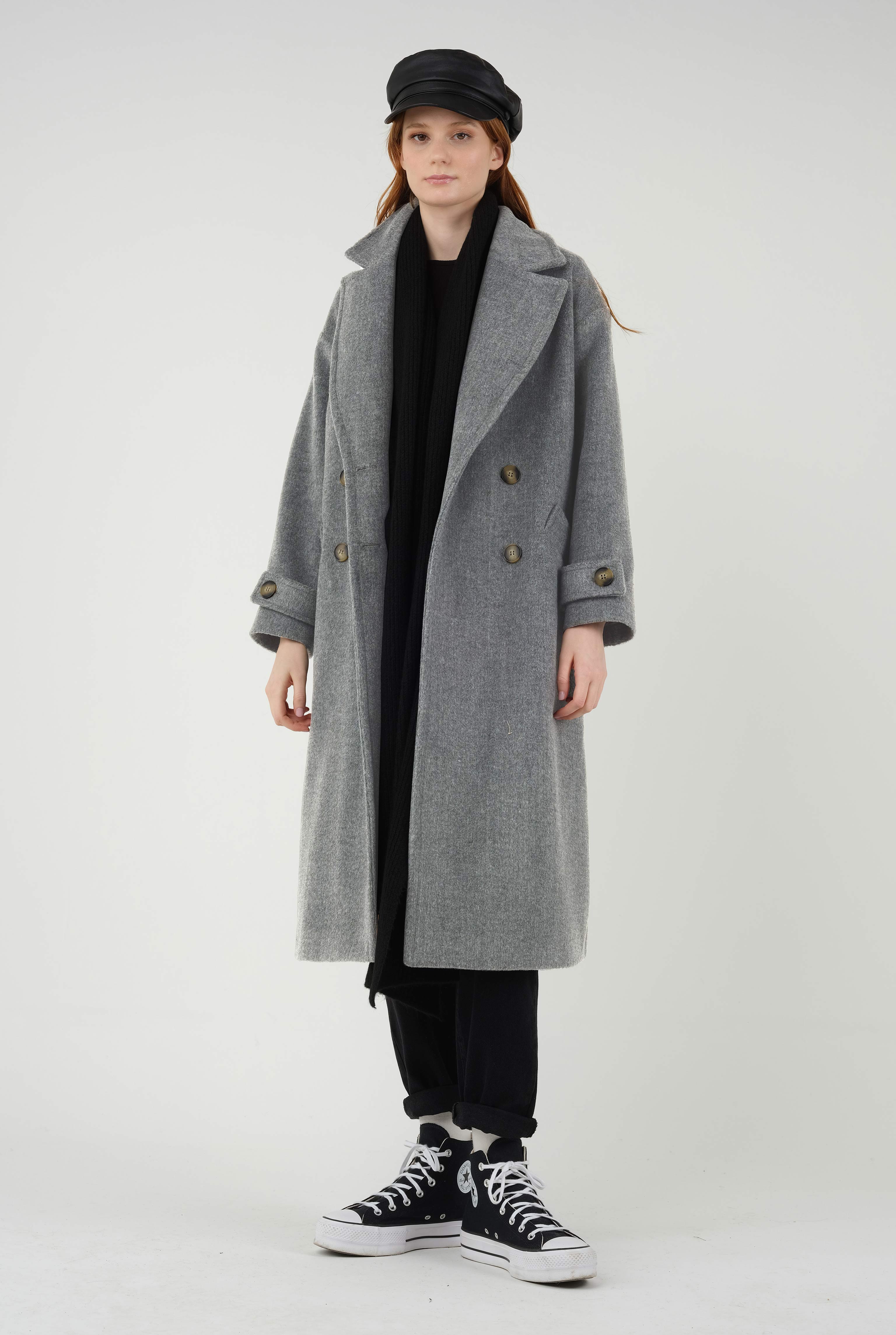 Epaulet Sleeved Coat Grey Marl - 11