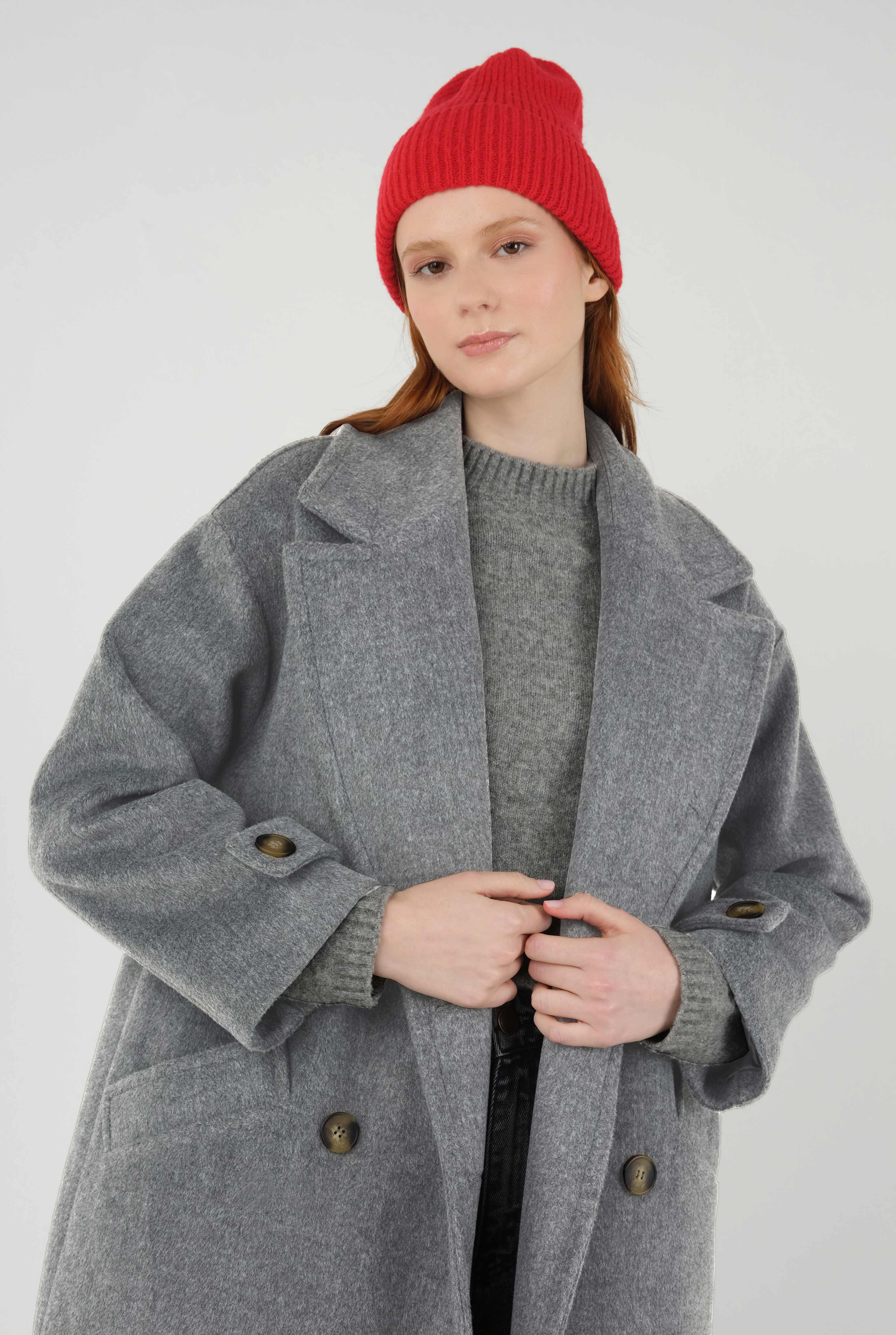 Epaulet Sleeved Coat Grey Marl - 9