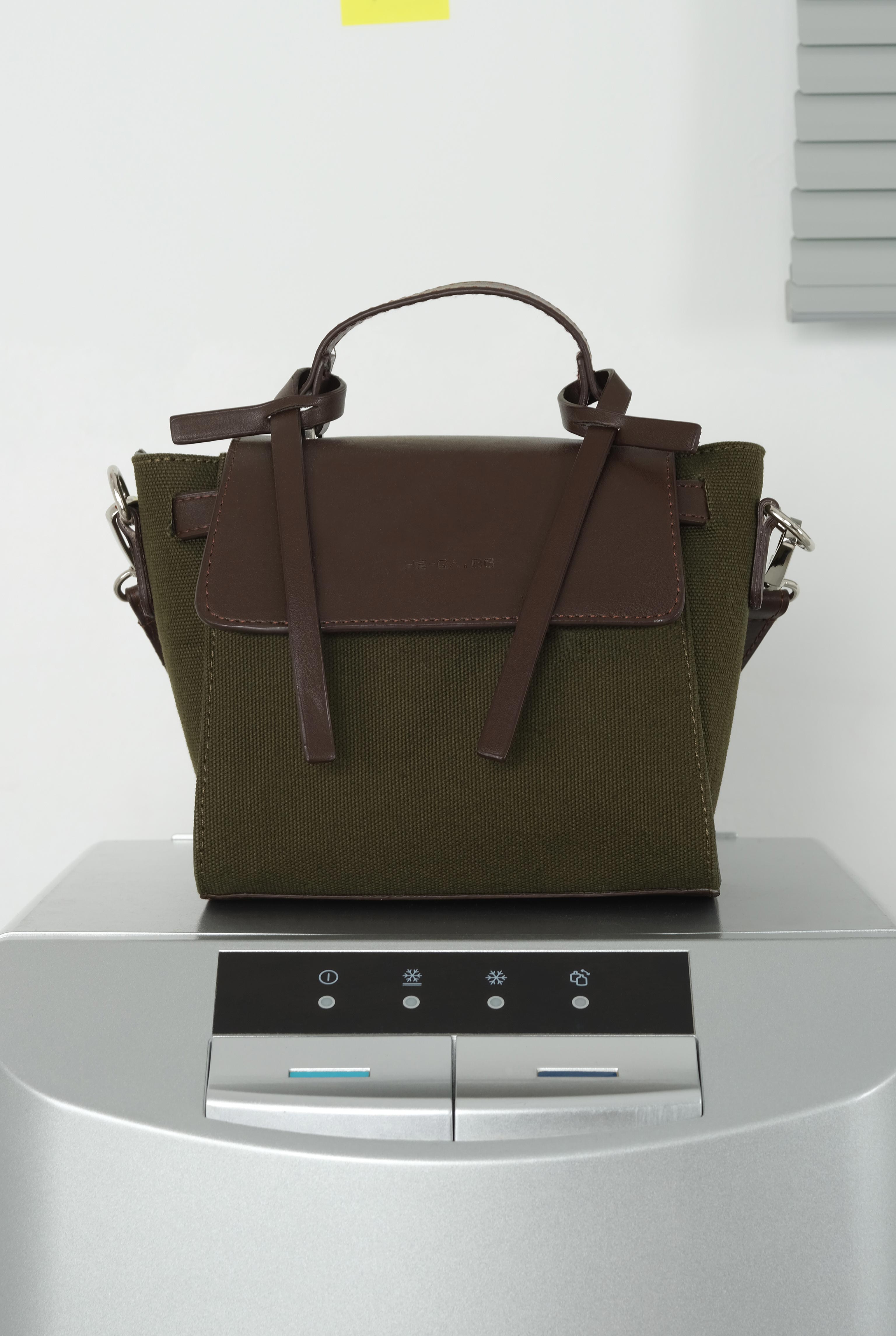 Leather Covered Canvas Bag Khaki - 10