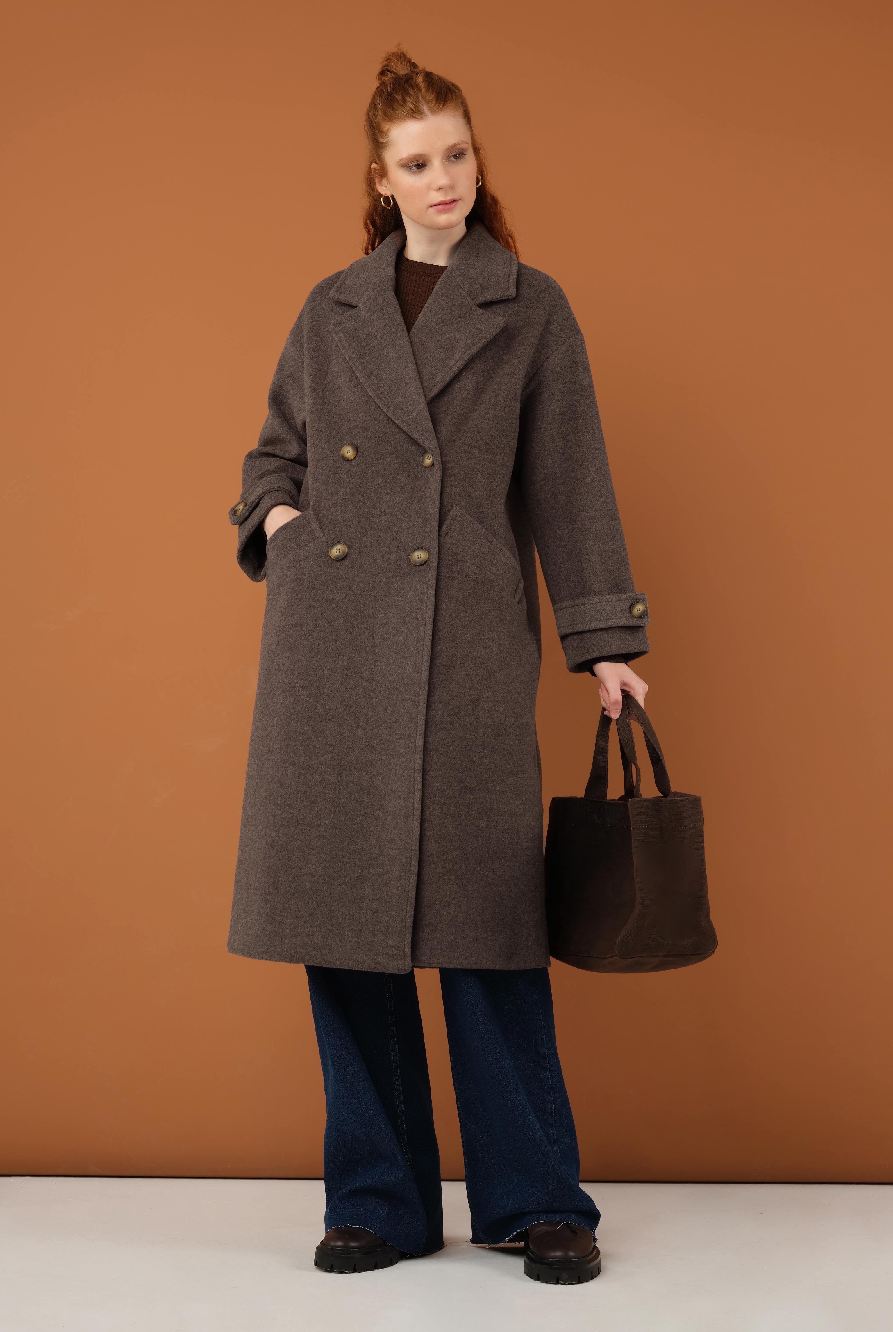 Epaulet Sleeved Coat Brown - 5