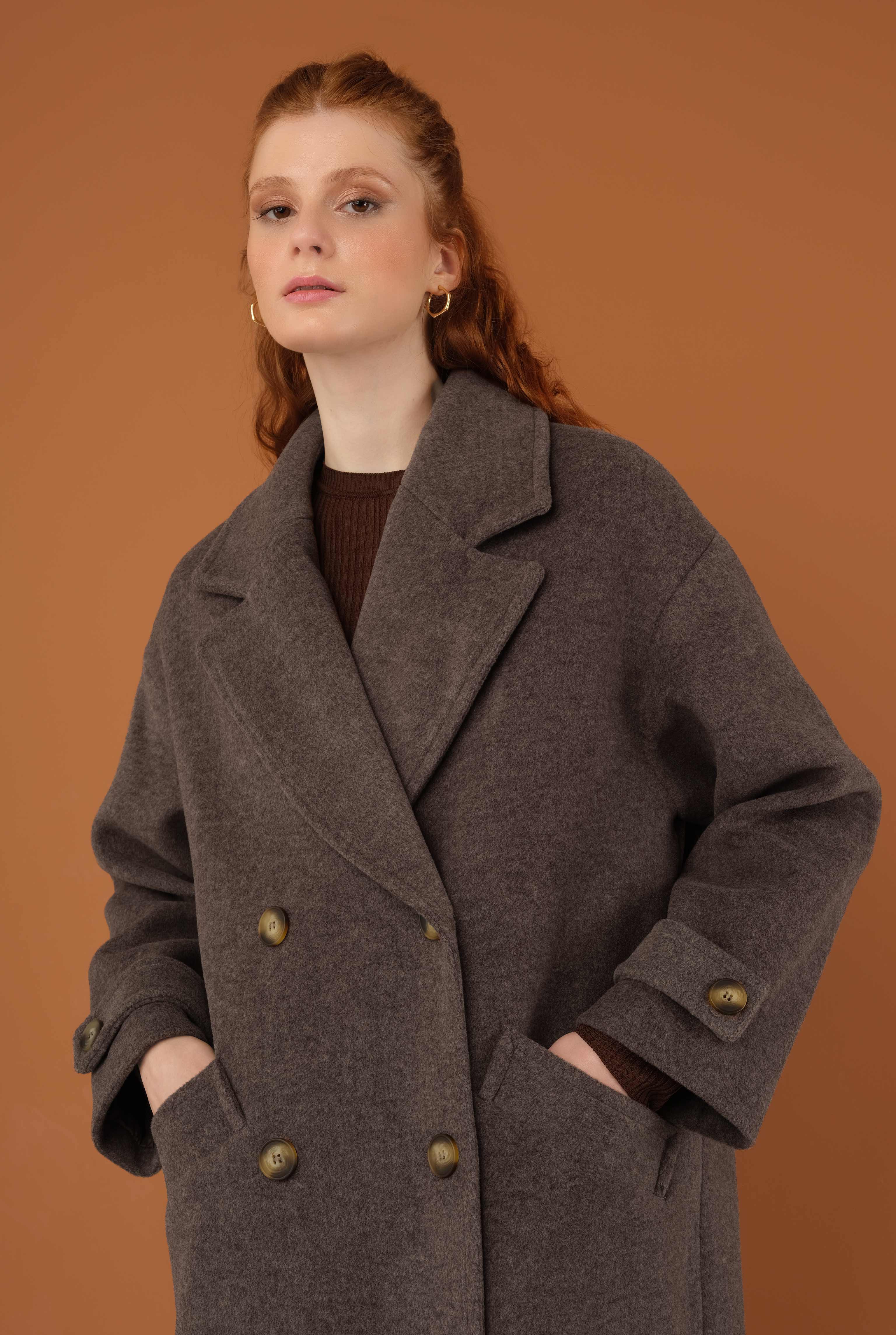 Epaulet Sleeved Coat Brown - 7