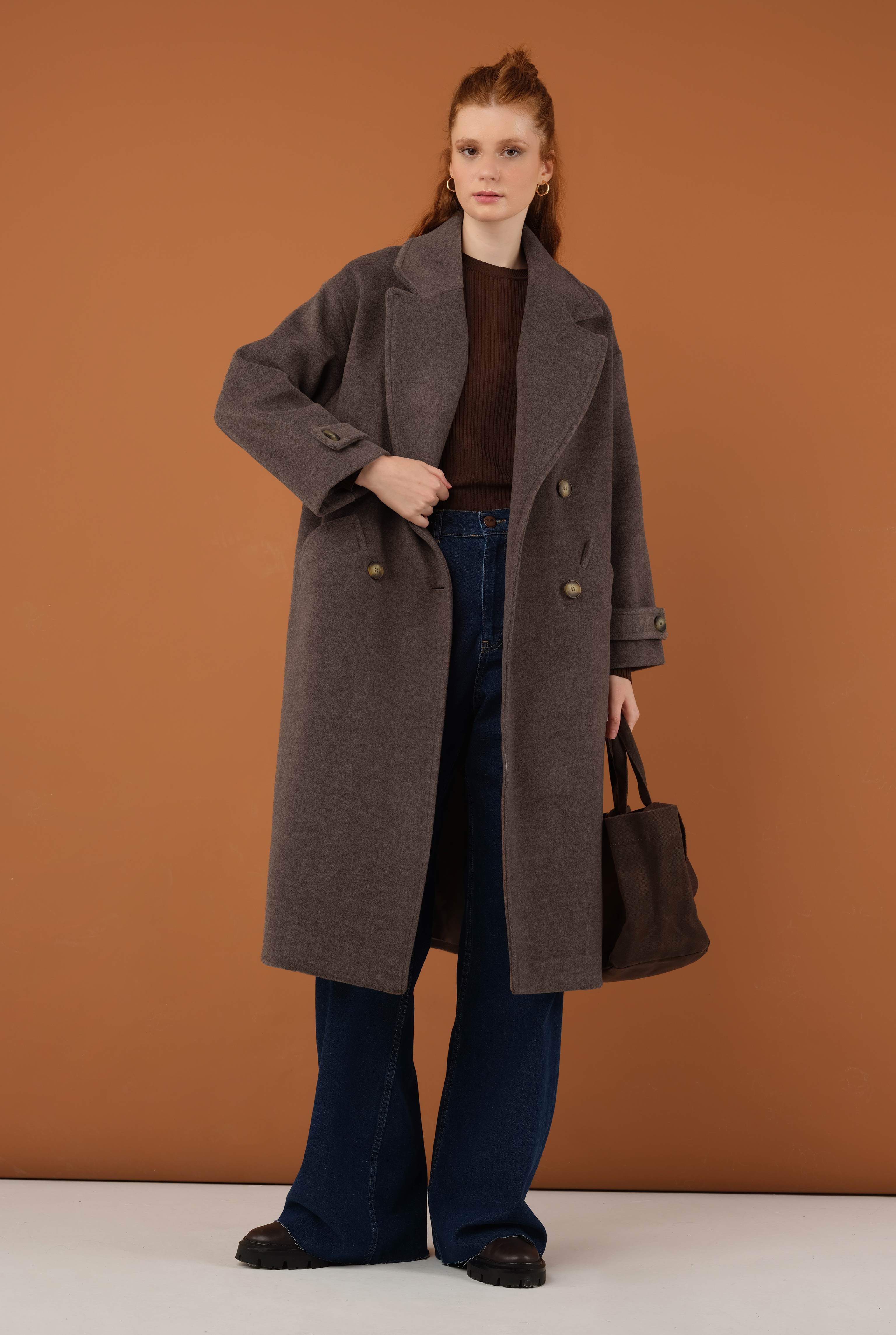 Epaulet Sleeved Coat Brown - 6