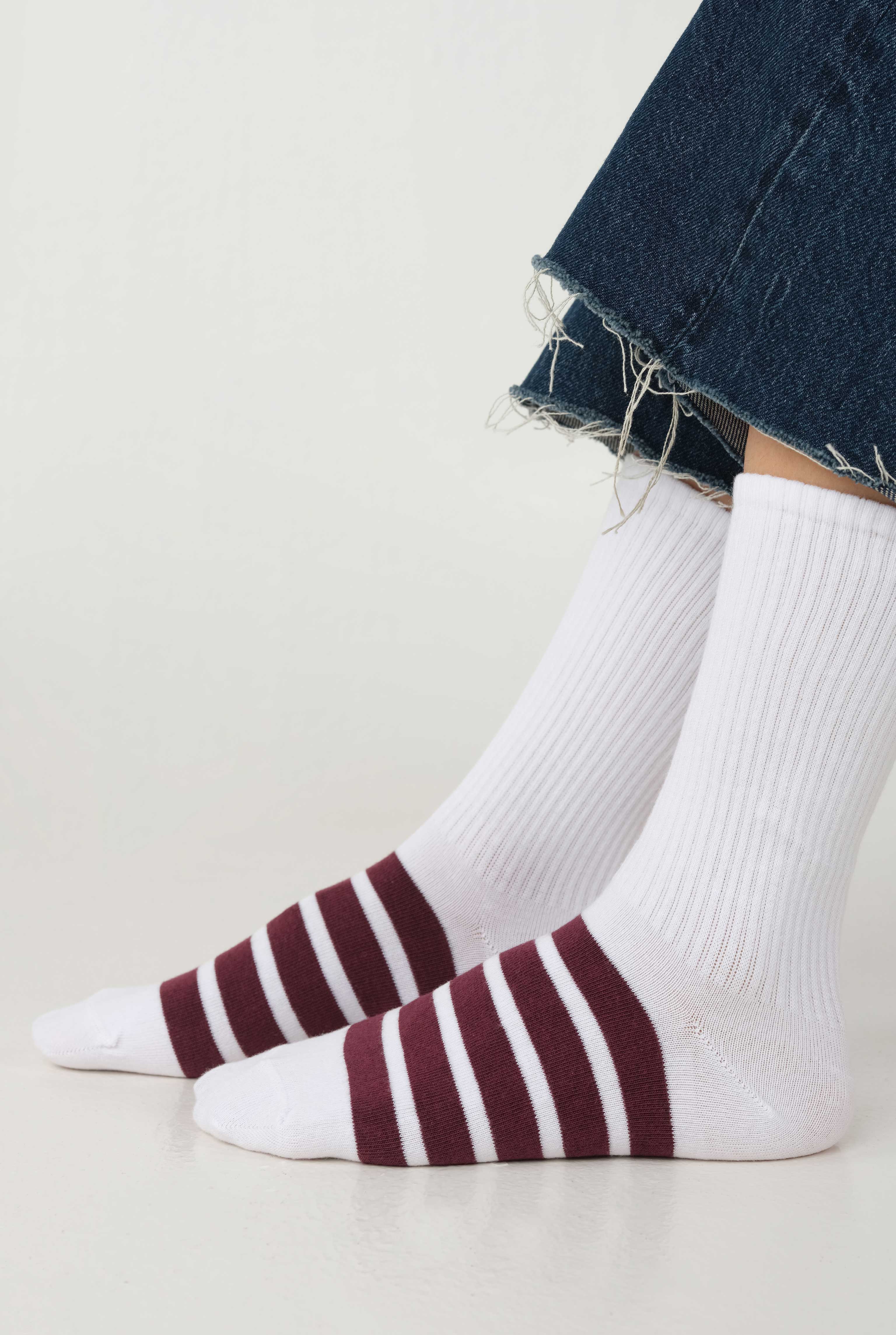 Five Stripes Ankle Sock White-Bordeaux - 1