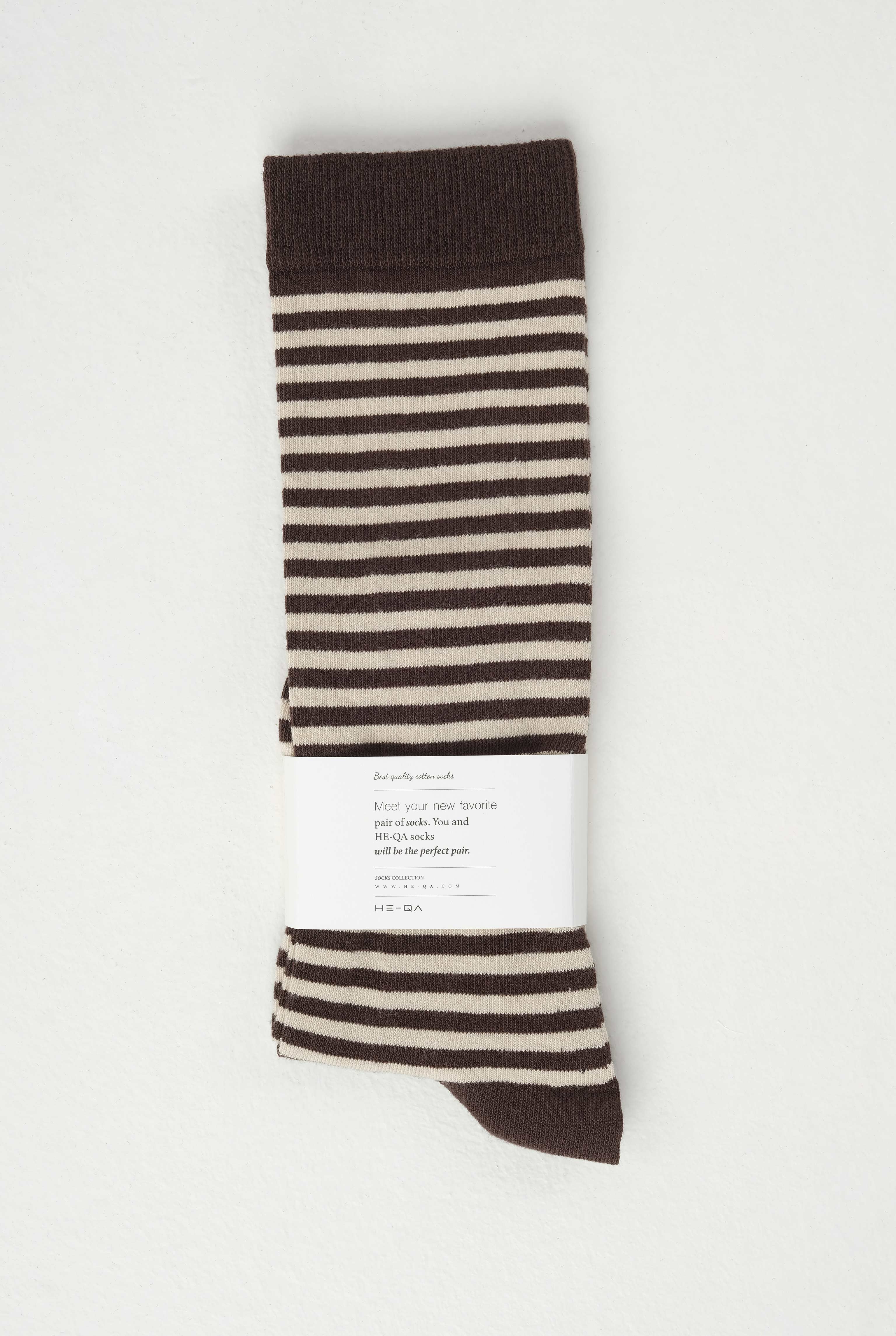 Striped Knee Sock Beige-Dark Brown - 2