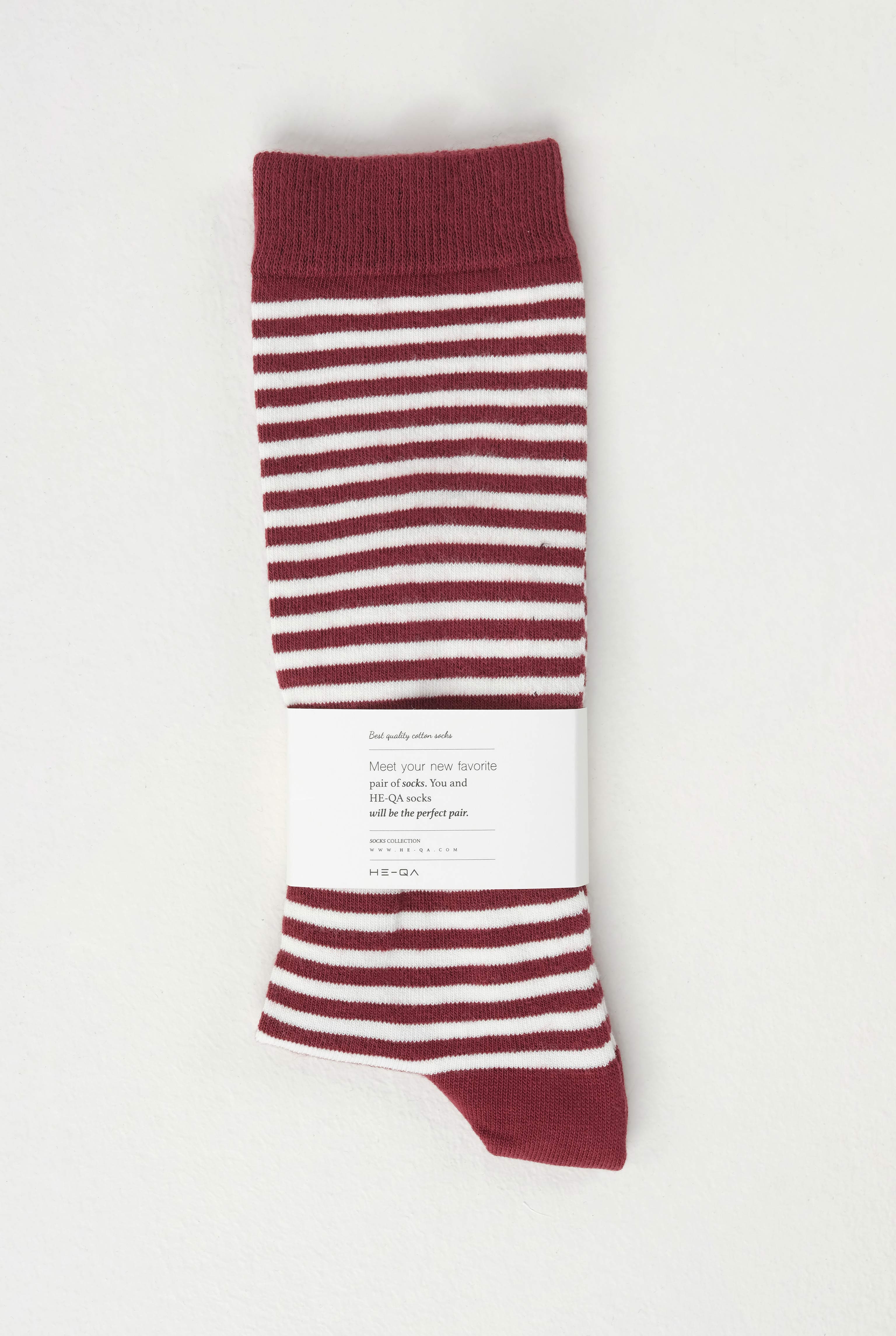 Striped Knee Sock Bordeaux-White - 2