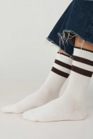 Elastic Brouded Ankle Sock White-Dark Brown 