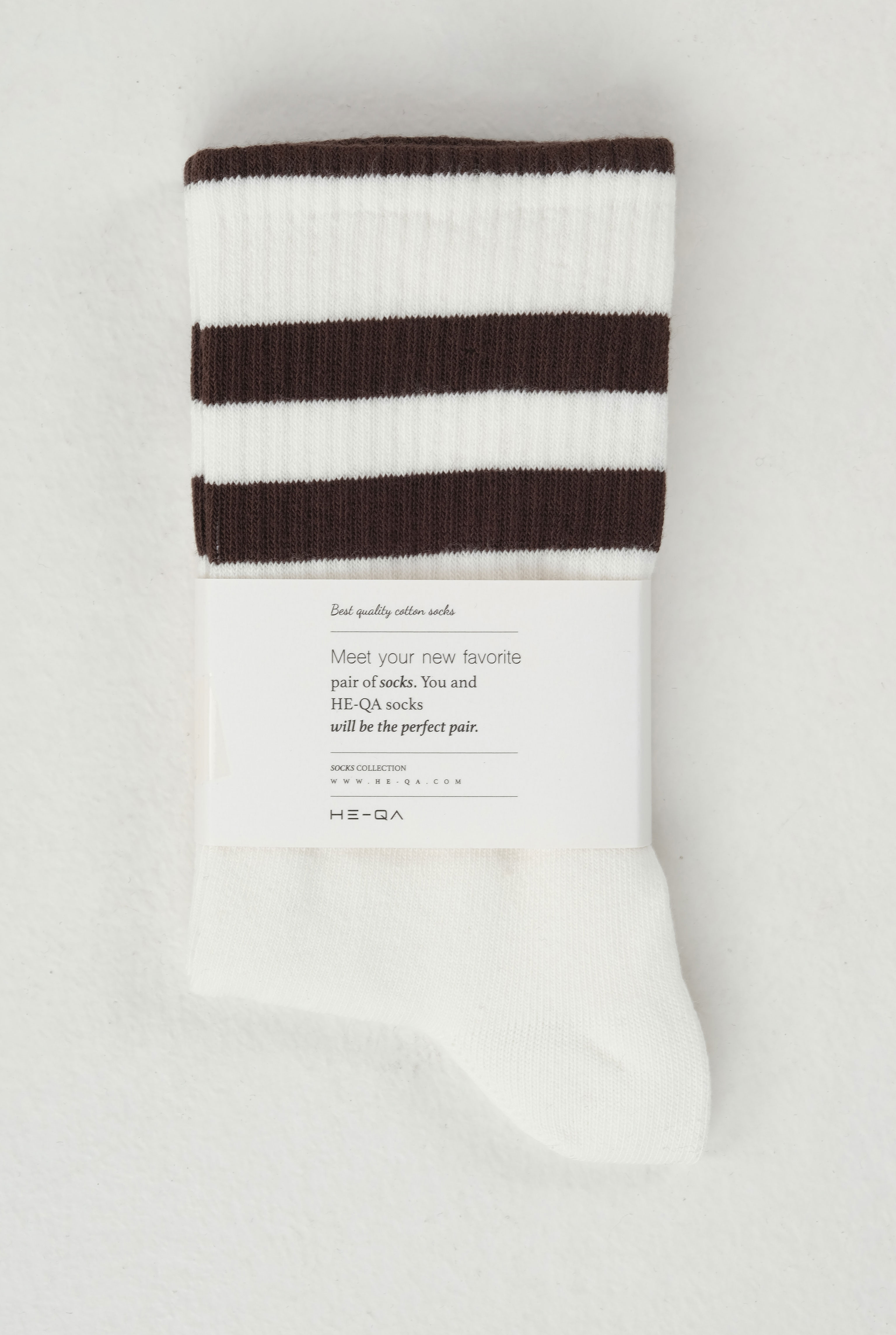 Elastic Brouded Ankle Sock White-Dark Brown - 2
