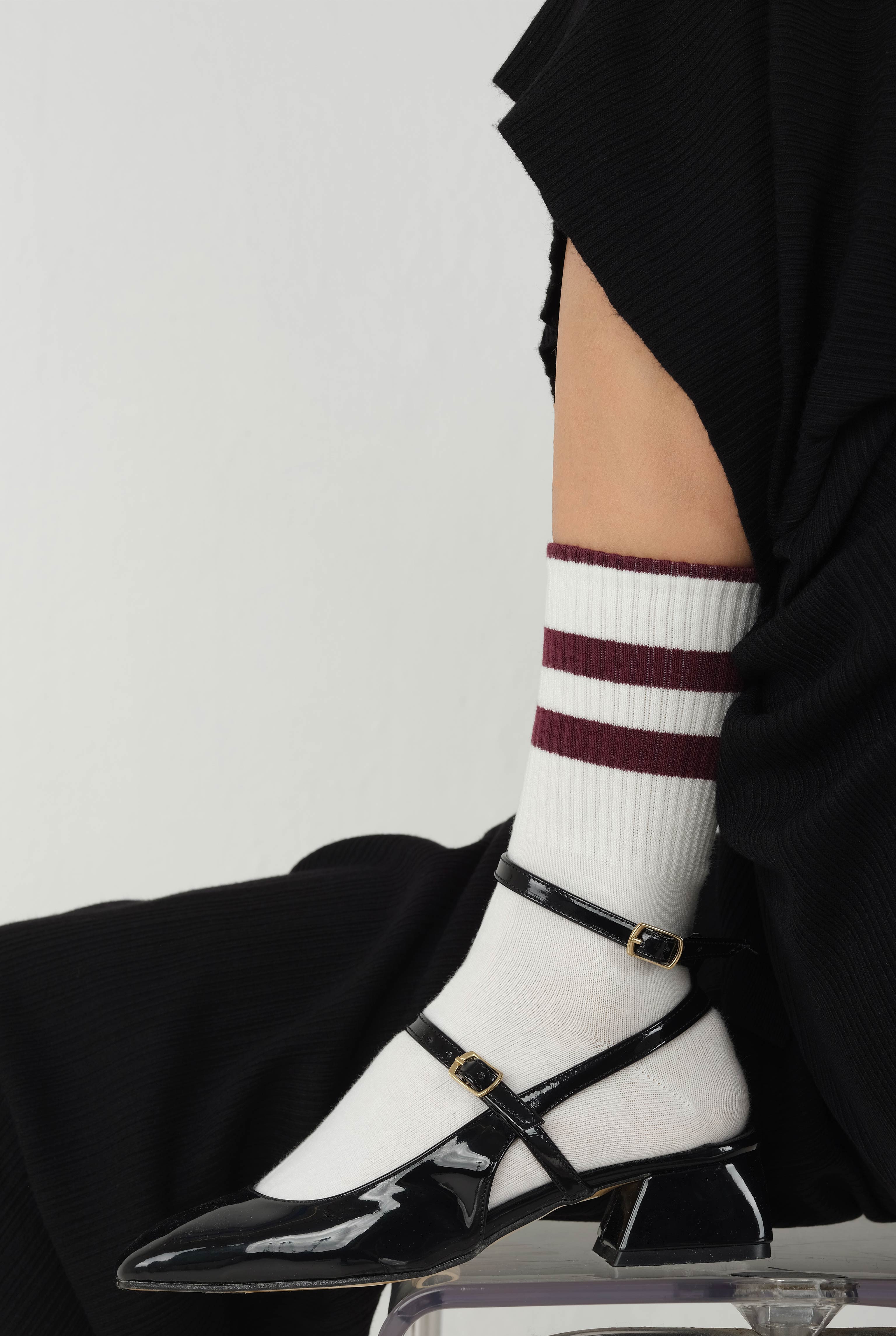 Elastic Brouded Ankle Sock White-Bordeaux - 2