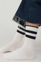 Elastic Brouded Ankle Sock White-Navy Blue 