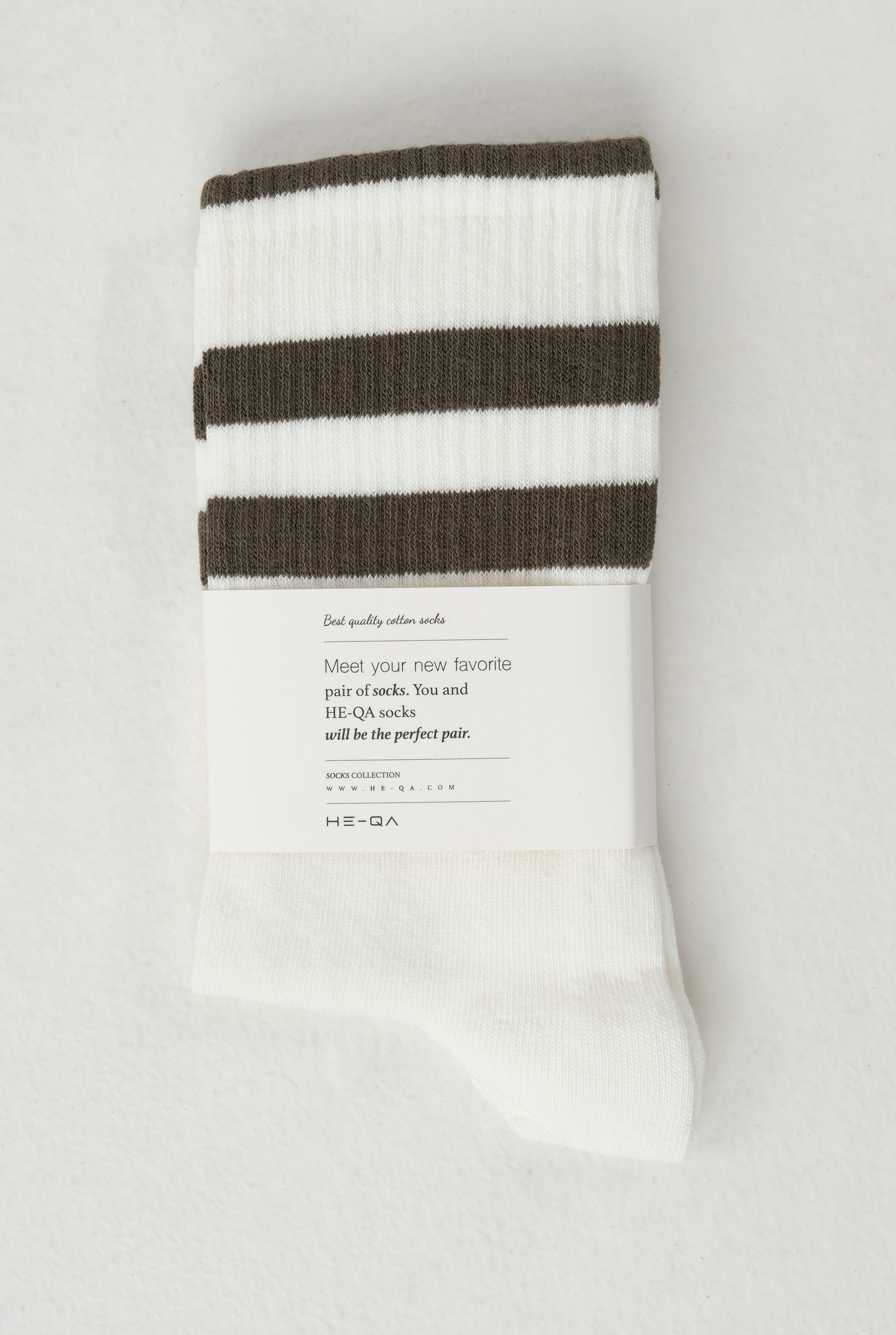 Elastic Brouded Ankle Sock White-Khaki - 2