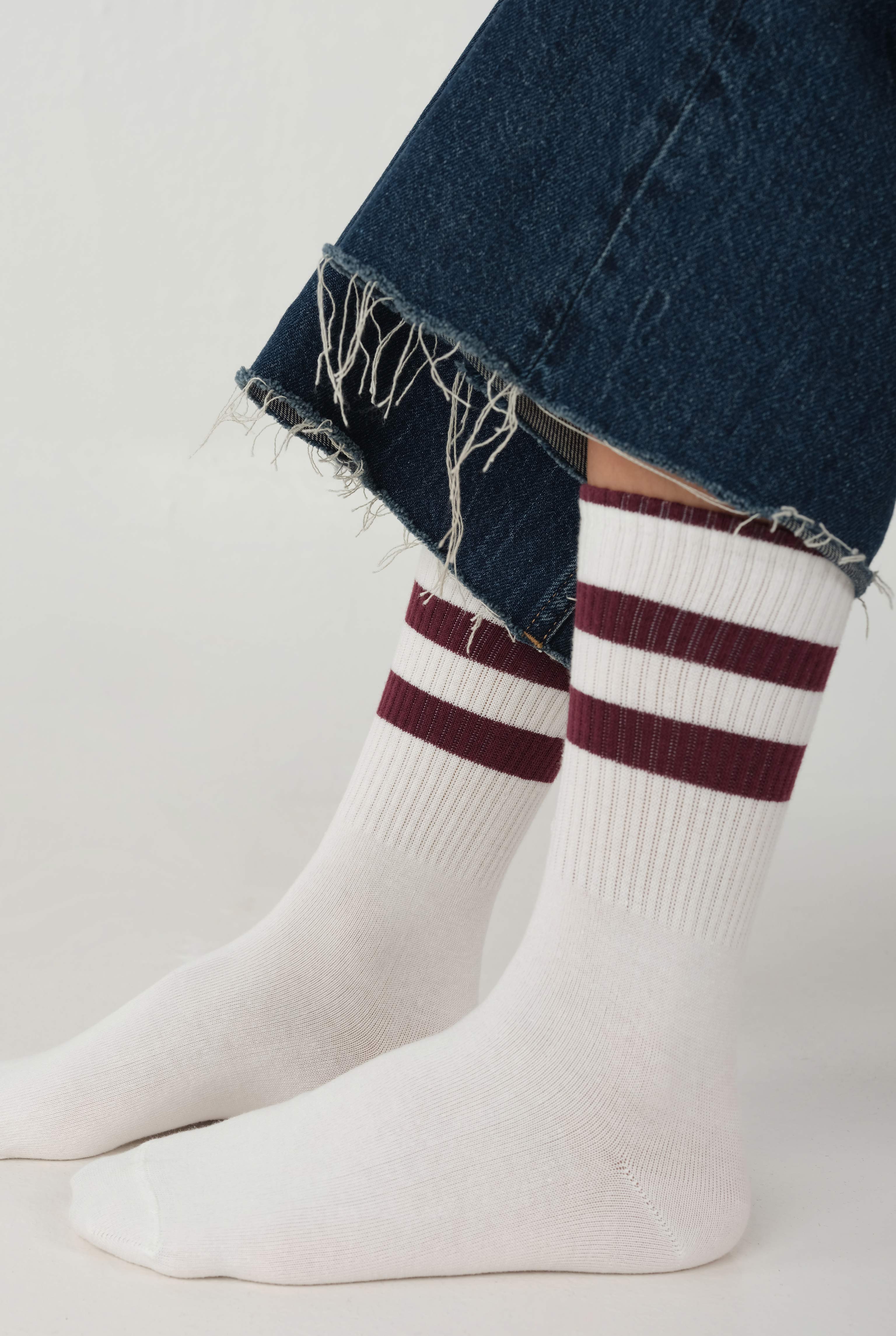 Elastic Brouded Ankle Sock White-Bordeaux - 3