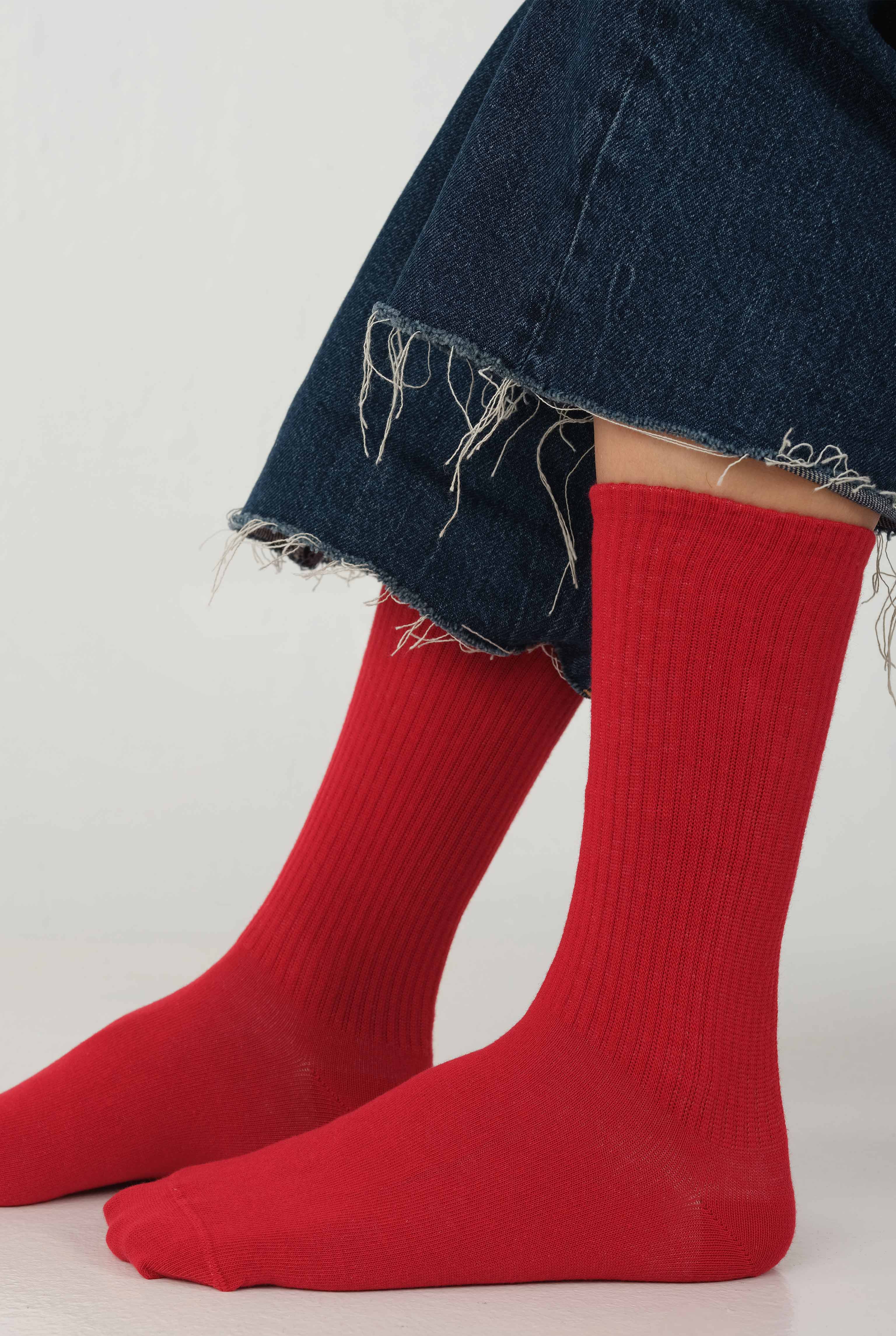 Straight Elastic Brouded Ankle Sock Red - HE-QA