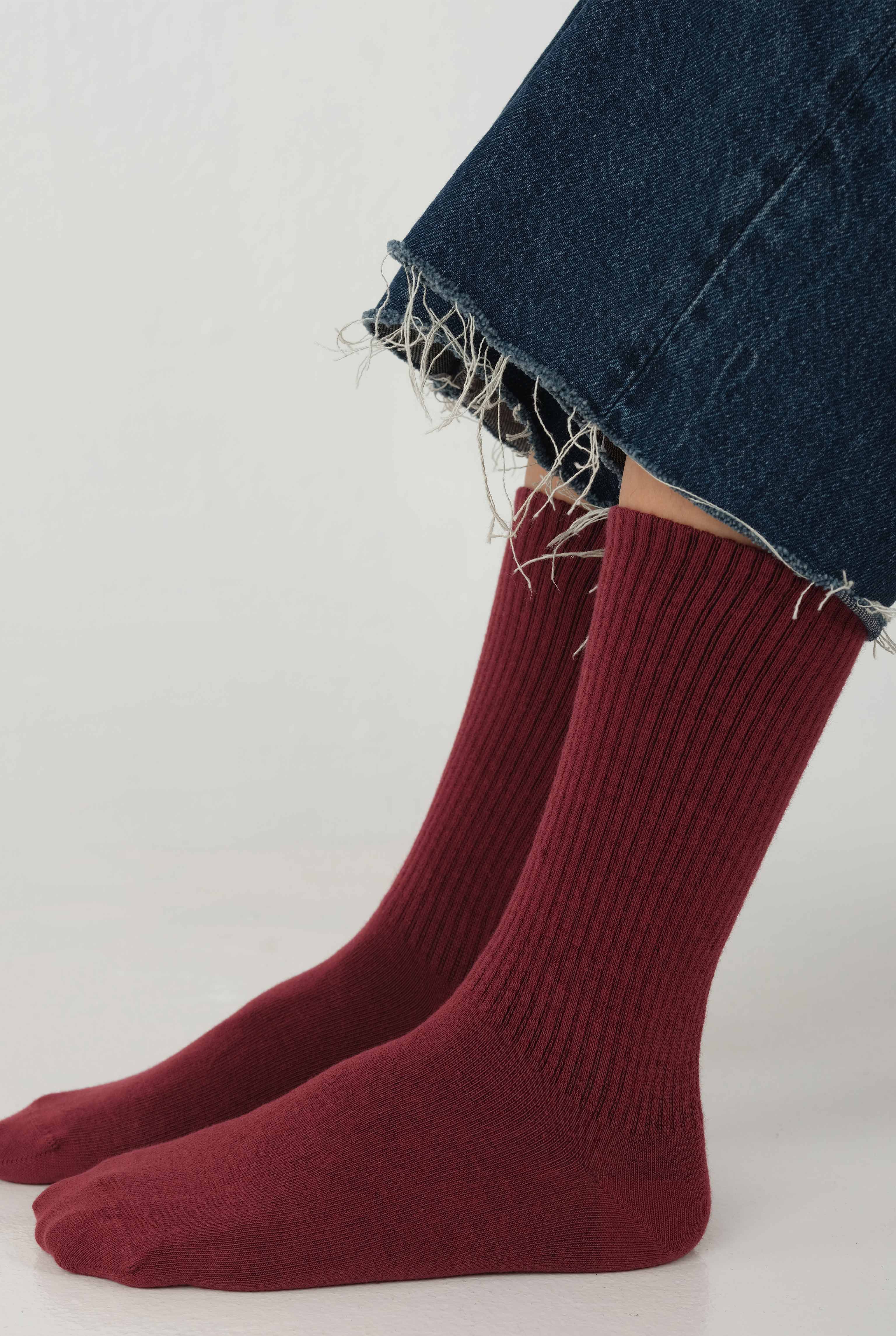 Straight Elastic Brouded Ankle Sock Bordeaux - 3