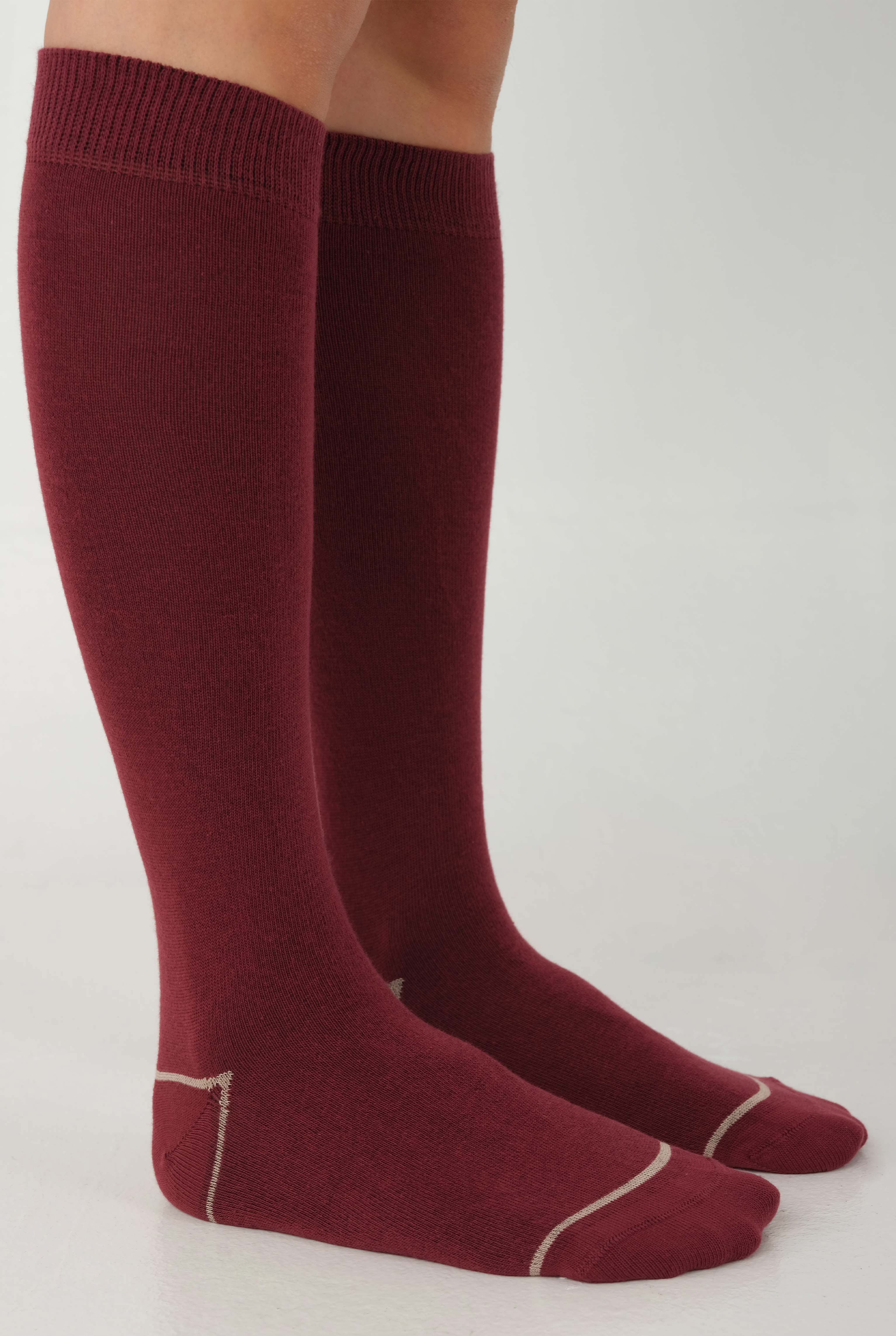 Stripped Detailed Knee Sock Bordeux - 2