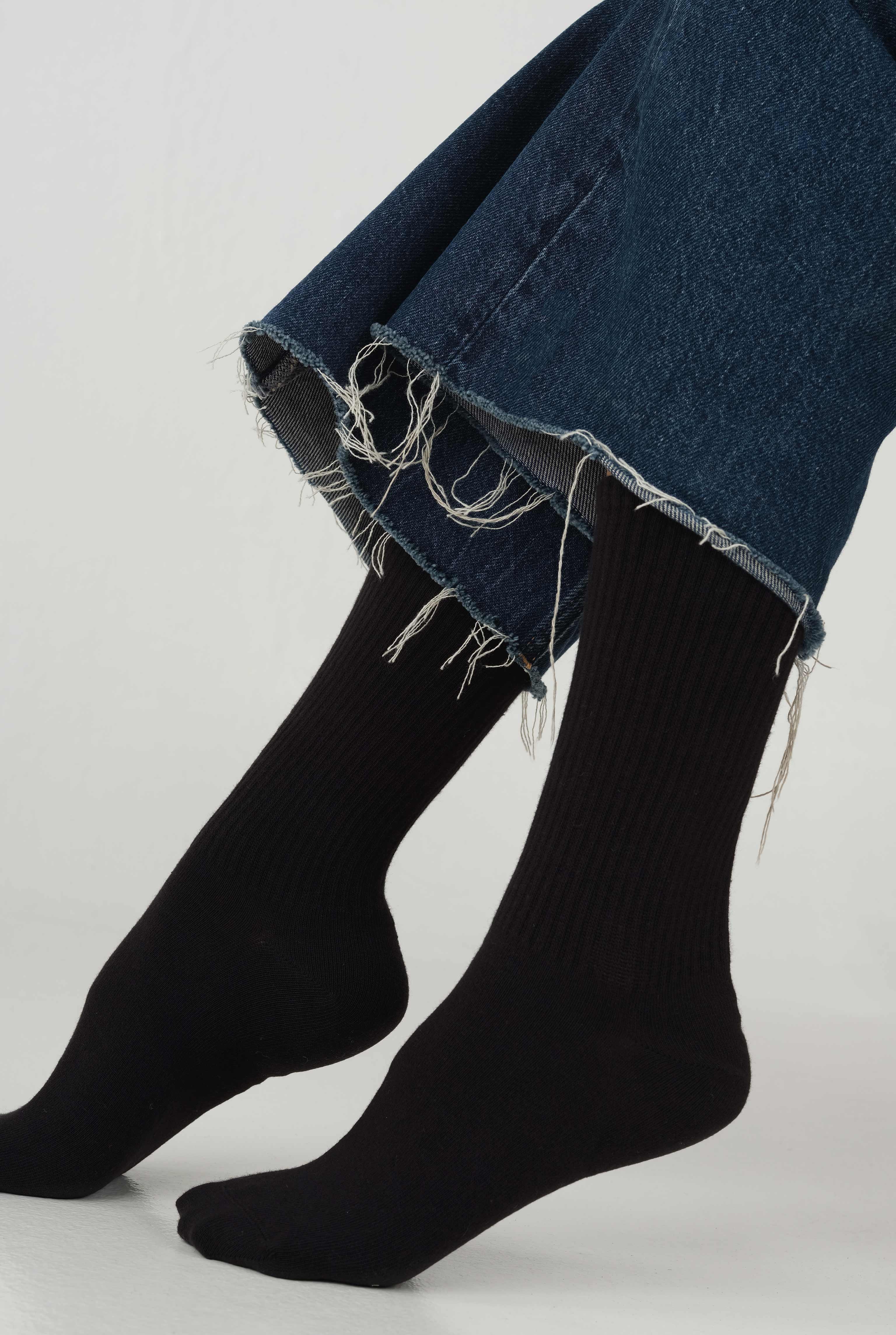 Straight Elastic Brouded Ankle Sock Black - HE-QA